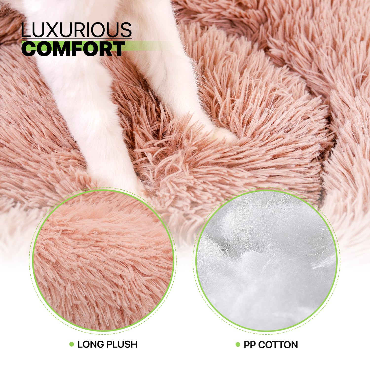 Magshion Long Plush Calming Dog Beds For Large Dogs, Comfy Cuddler Donut Cat Beds For Indoor Cats, Machine Washable & Non-Slip B