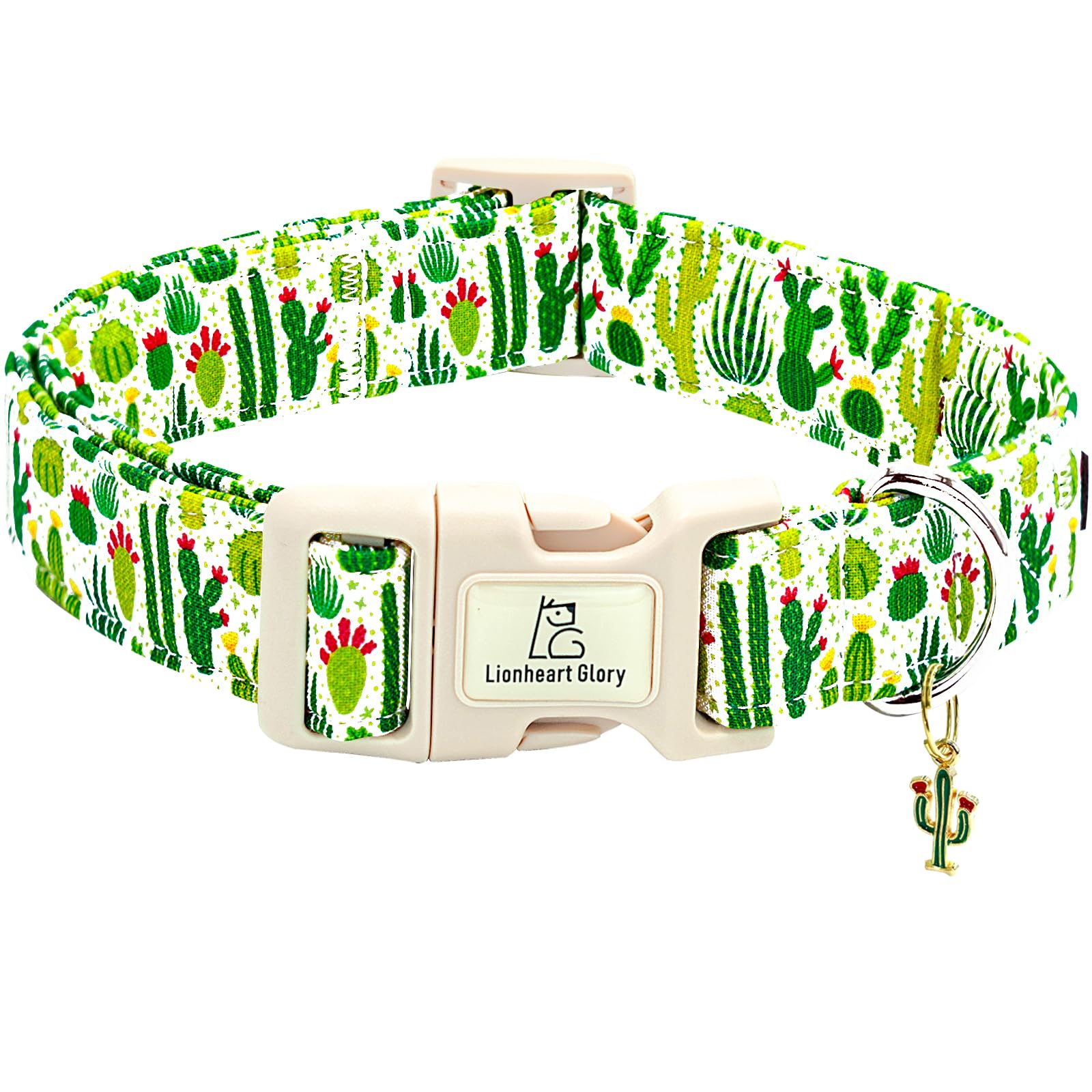 Lionheart Glory Dog Collar Green Cactus Print Collar For Medium Dogs Spring Summer Female Or Male Collars Pets Gift Adjustable H