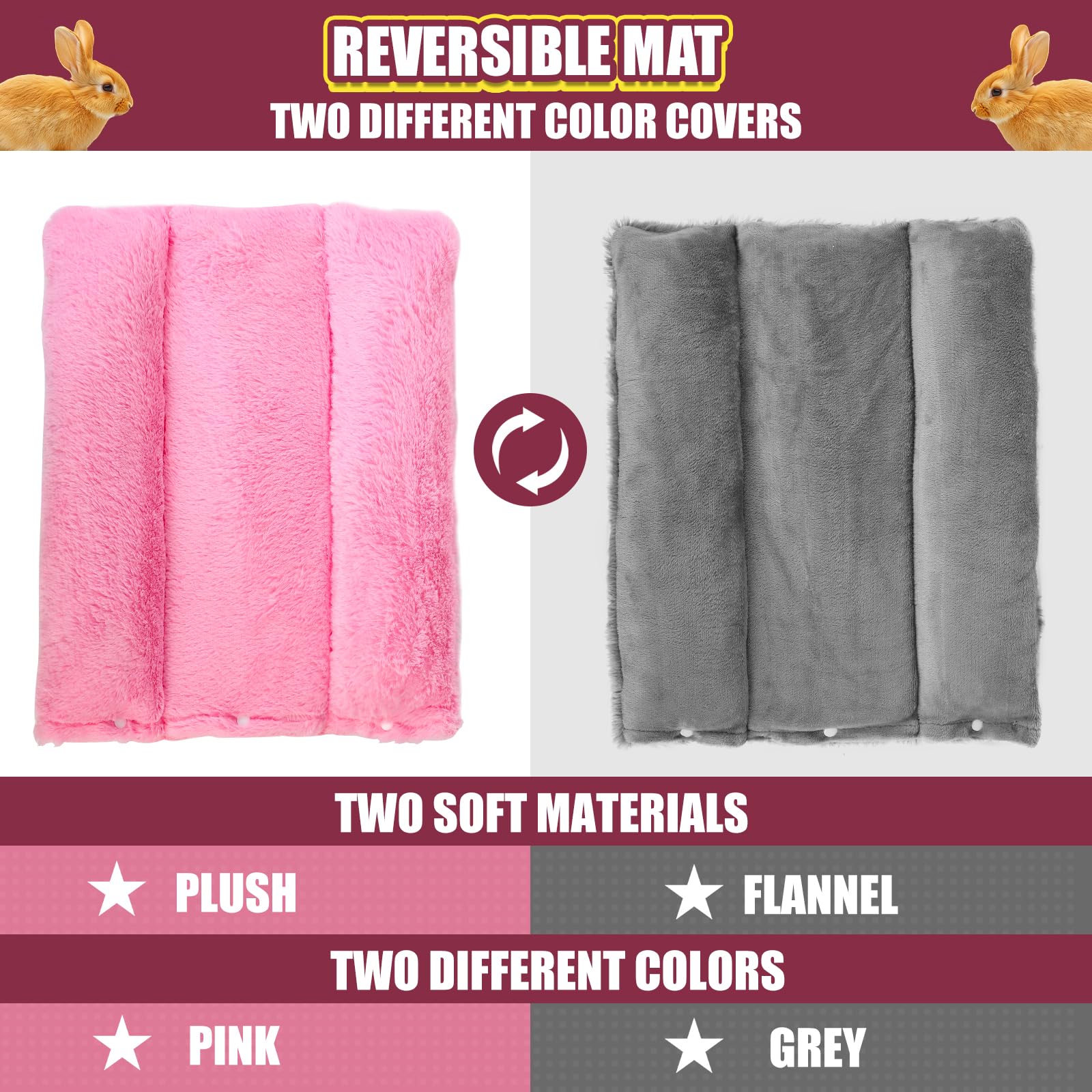 Oneju Snuggle Bunny Bed, 17.1'' X 14.9'' Rabbit Bed With Pillows, Reversible Small Pet Mat With Two Replaceable Covers, Bunny Be