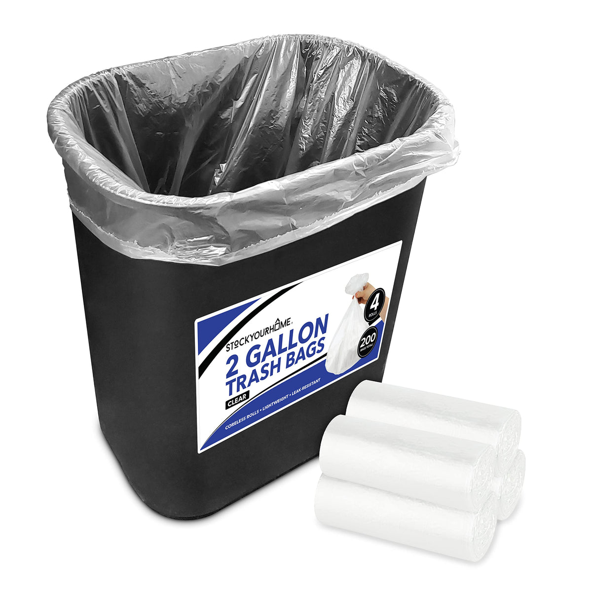 Stock Your Home Clear 2 Gallon Trash Bag (200 Pack) Un-Scented Small Garbage Bags for Bathroom Can, Mini Waste Basket Liner, Pla