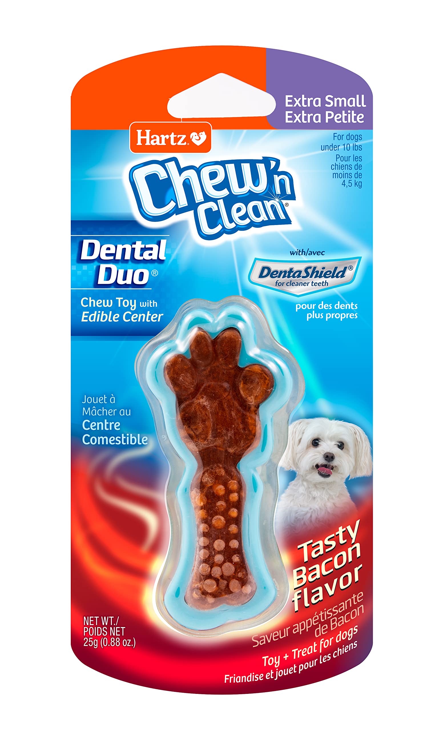 Hartz Chew n Clean Dental Duo Bacon Flavored Dental Dog Chew Toy and Treat - Extra Small