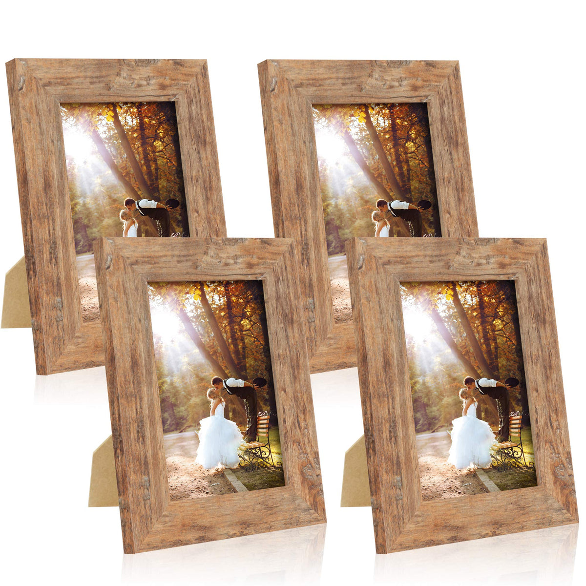 Irahmen 4 Pack 5X7 Rustic Picture Frame Set With High Definition Glass Photo Frame For Desktop Display And Wall Mounting (Ir-Us0