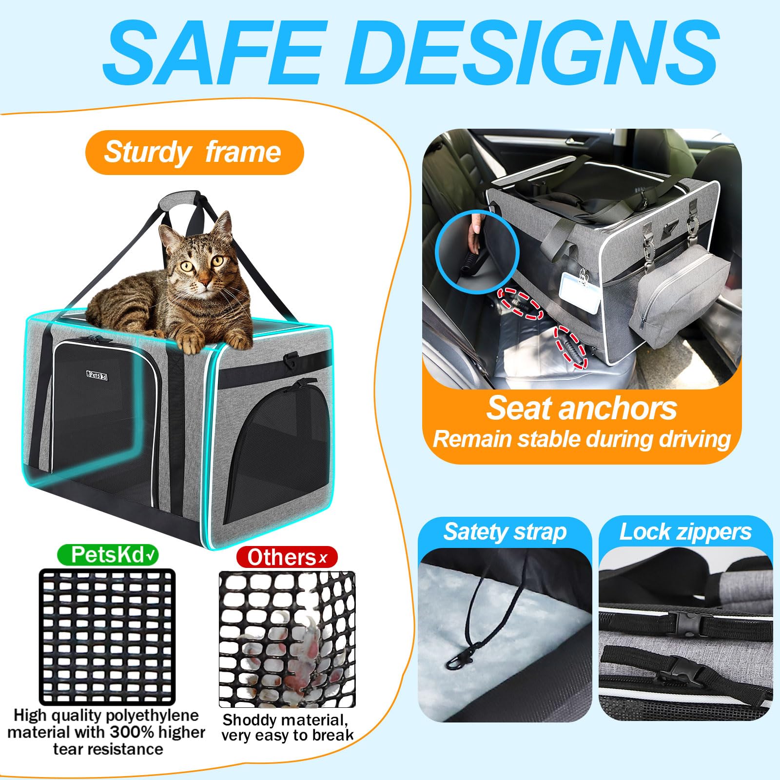 Petskd Extra Large Cat Carrier with Wheels and Litter Box 24 x17 x17  for Large Cat or 2 Small Cats, Collapsible Soft Sided Pet