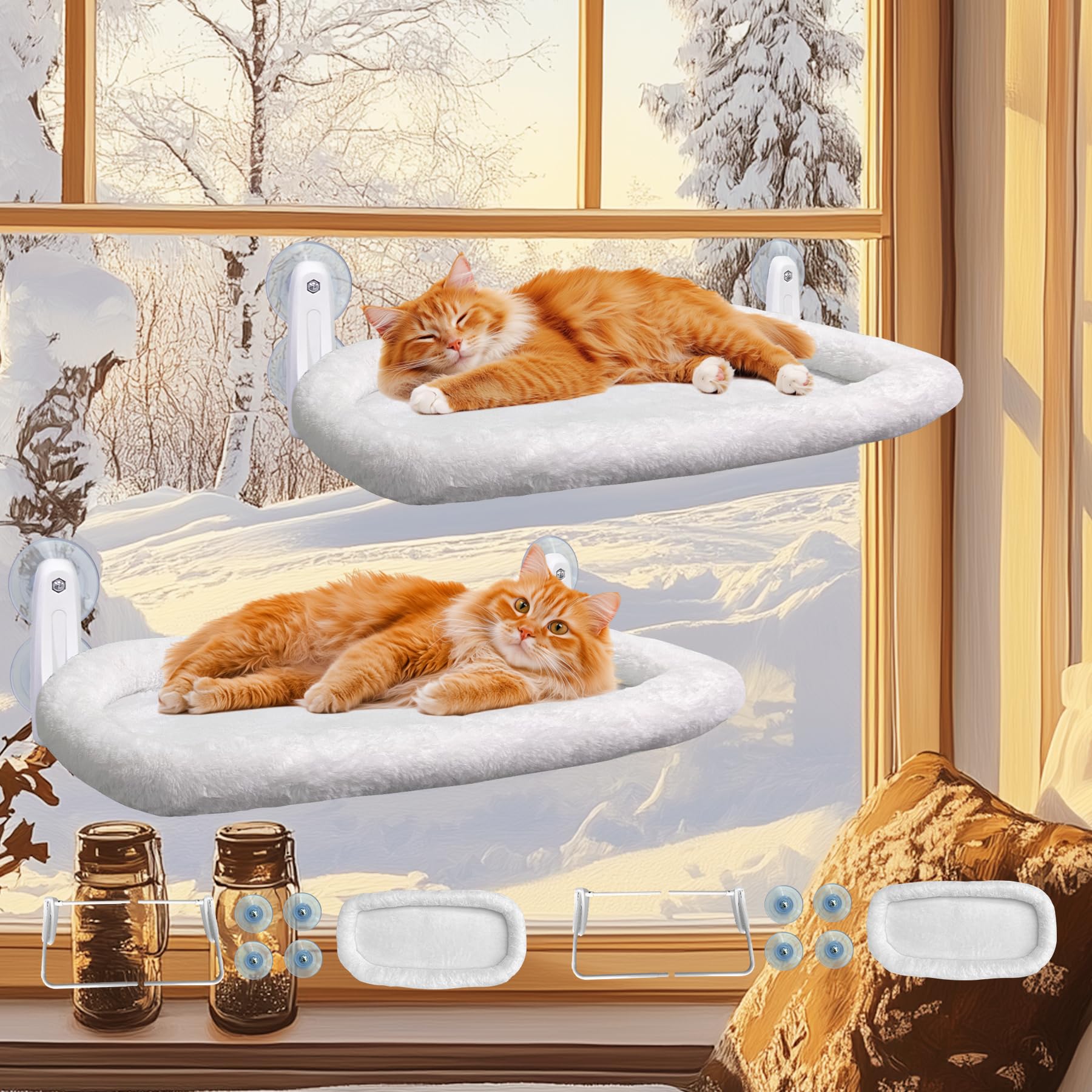 L&W Bros. 2Pc Cat Window Perch Cushion Bed Cat Window Hammock With 4 Updated Suction Cups Easy To Assemble Cat Window Bed For He
