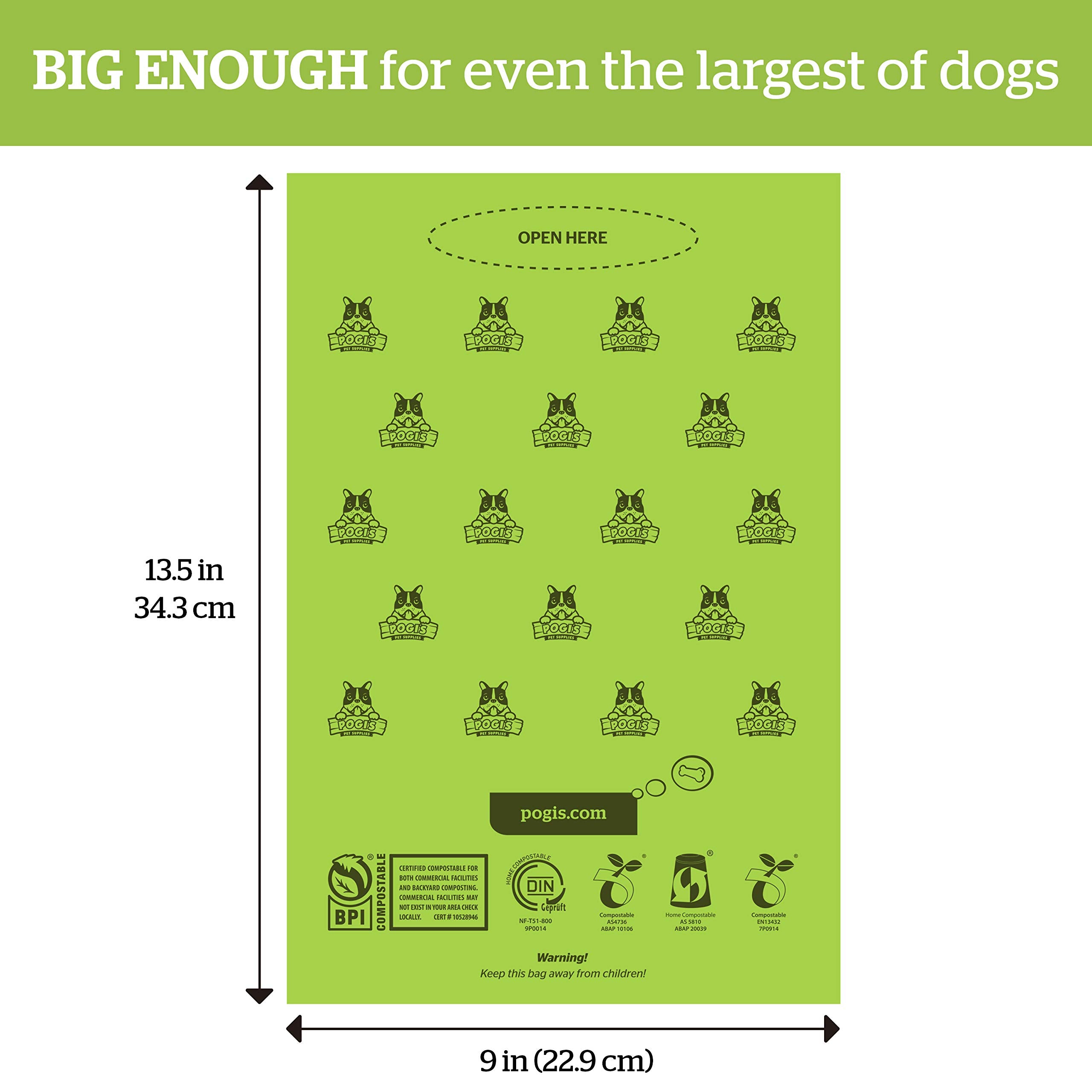 Pogi'S Compostable Dog Poop Bags - 18 Rolls (270 Doggie Poop Bags) - Leak-Proof Dog Waste Bags, Plant-Based Astm D6400, En 13432