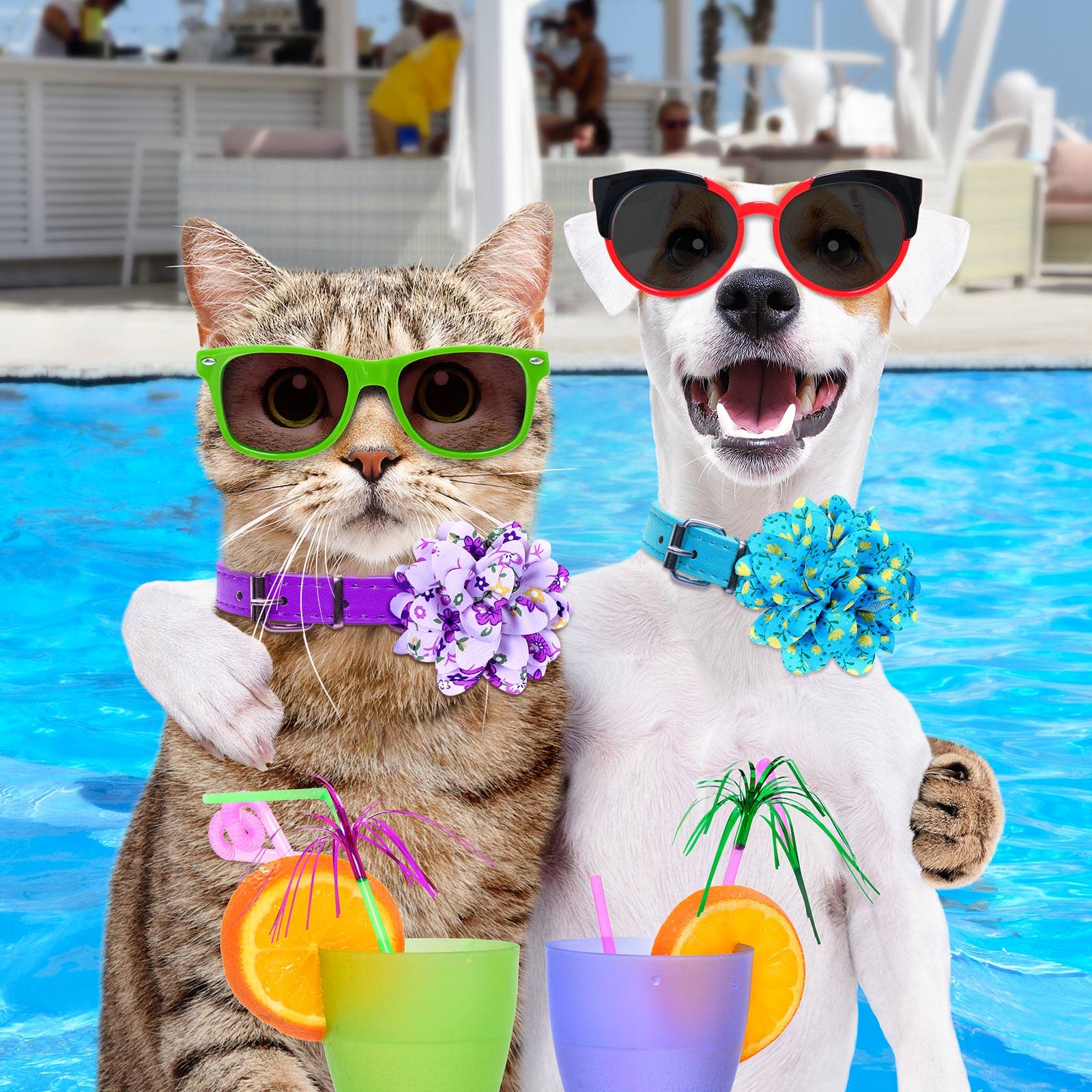 Sadnyy 150 Pcs Dog Collar Bows - Spring Flowers & Charms, Multi-Color Pet Grooming Accessories