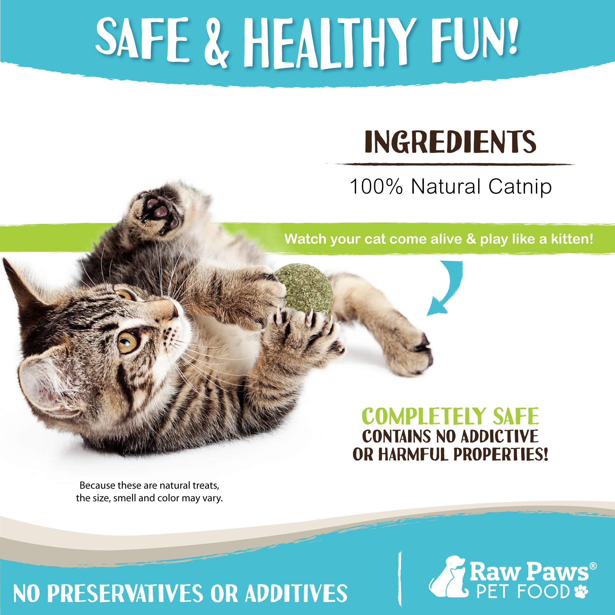 Raw Paws Catnip Balls - Interactive Cat Toy, 6-Pack, Natural Catnip for Indoor Cats and Kittens