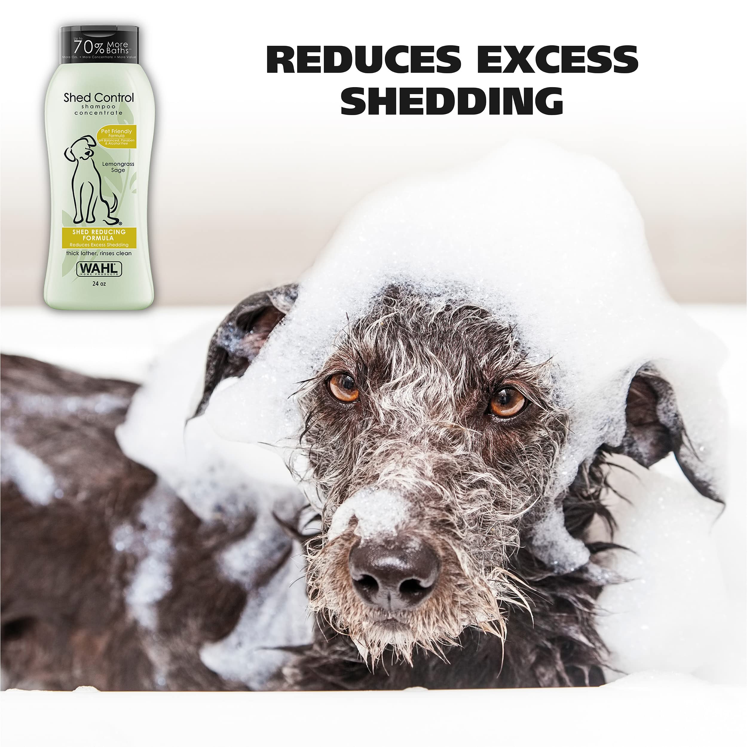 Wahl Usa Shed Control Pet Shampoo For Dog Shedding & Dander – Lemongrass, Sage, Oatmeal, & Aloe For Healthy Coats & Skin – 24 Oz - Model 820005A