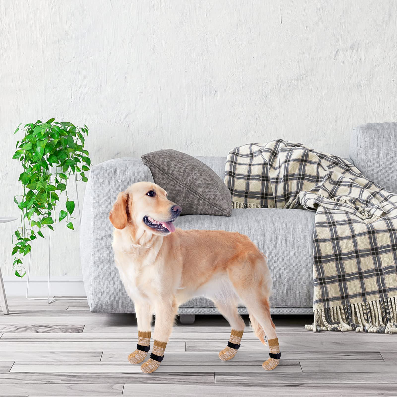 Beautyzoo Dog Socks To Prevent Licking For Hardwood Floors -Dog Boots Shoes For Small Medium Large Dogs -Double Side Grips Tract