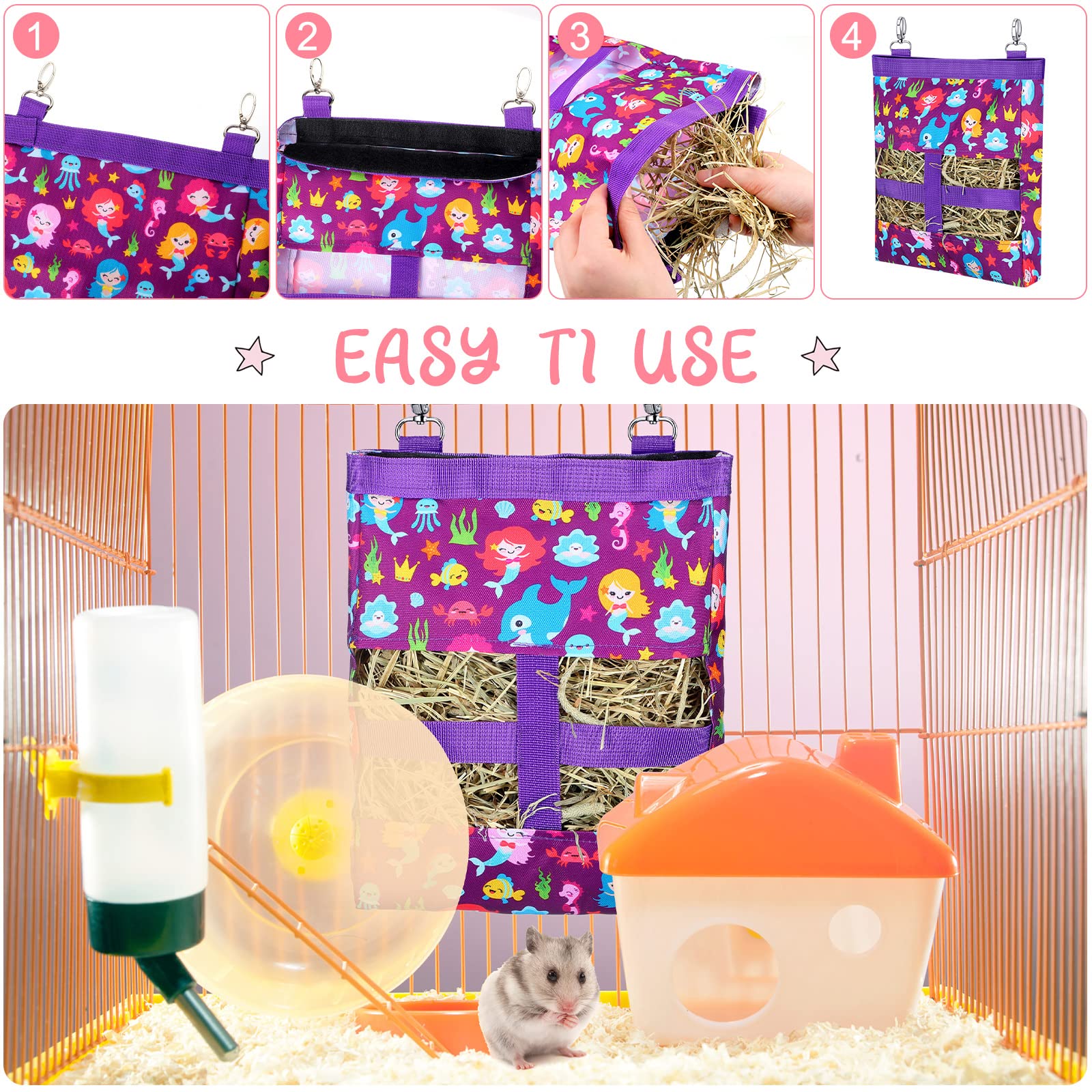 2 Pieces Guinea Pig Hay Bag Washable Pet Rabbit Hay Feeder Bag With 2 Holes Cute Small Animal Hanging Feeder Sack Storage For Ra