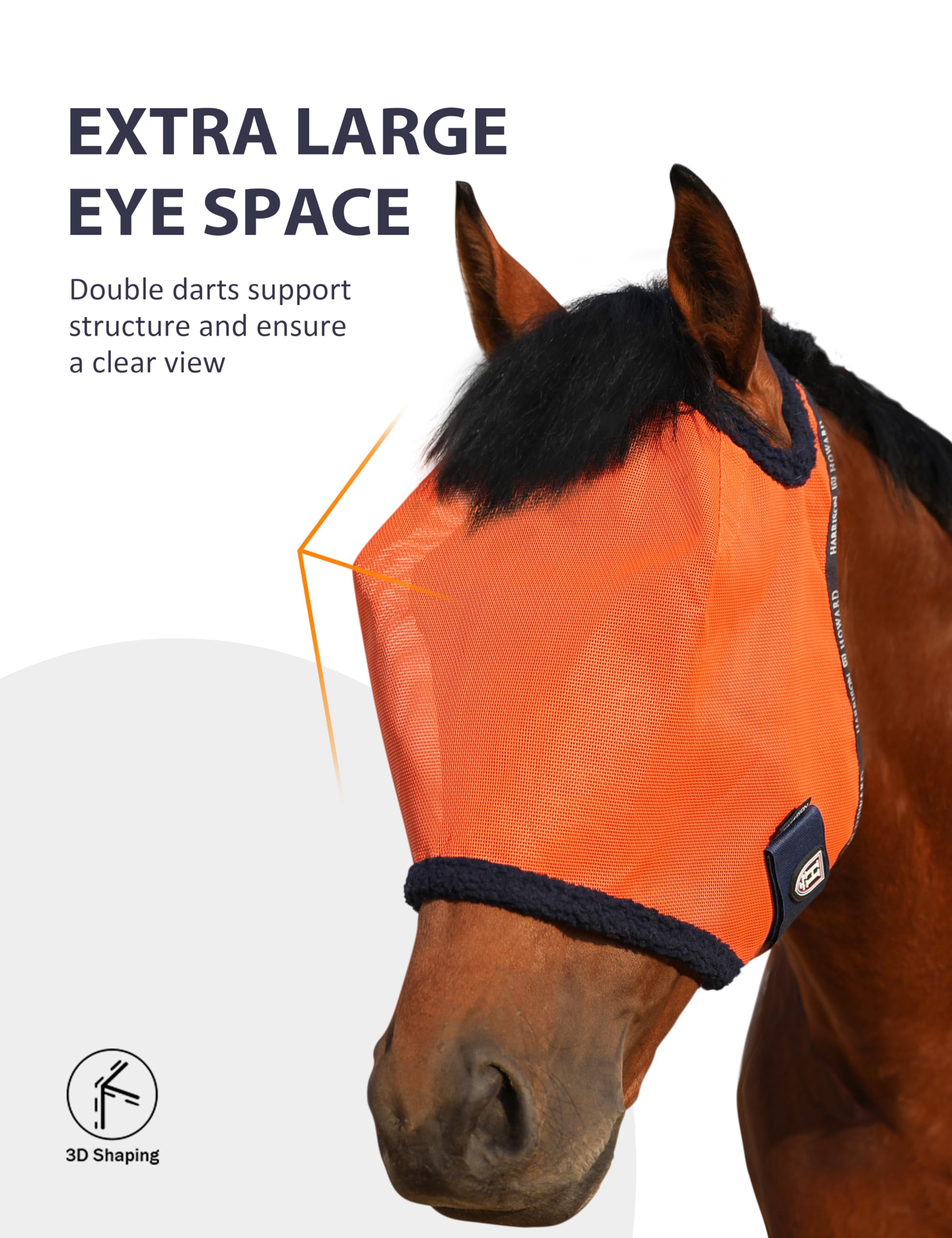 Harrison Howard All Round Mesh Horse Fly Mask UV Protective with Fleece Padded Edging Vibrant Orange M