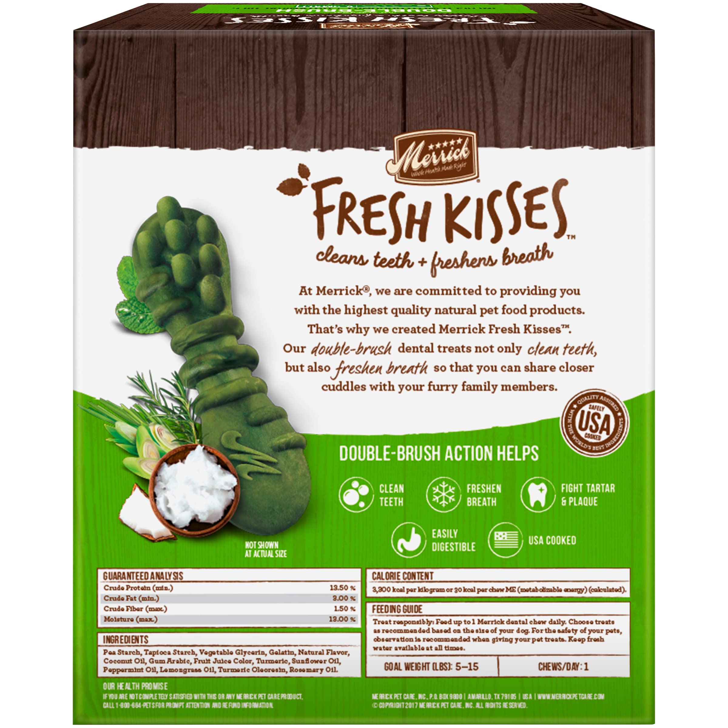 Merrick Fresh Kisses Double-Brush Dental Dog Treats, Infused with Coconut & Botanical Oils, Cleans & Freshens Breath for X-Small