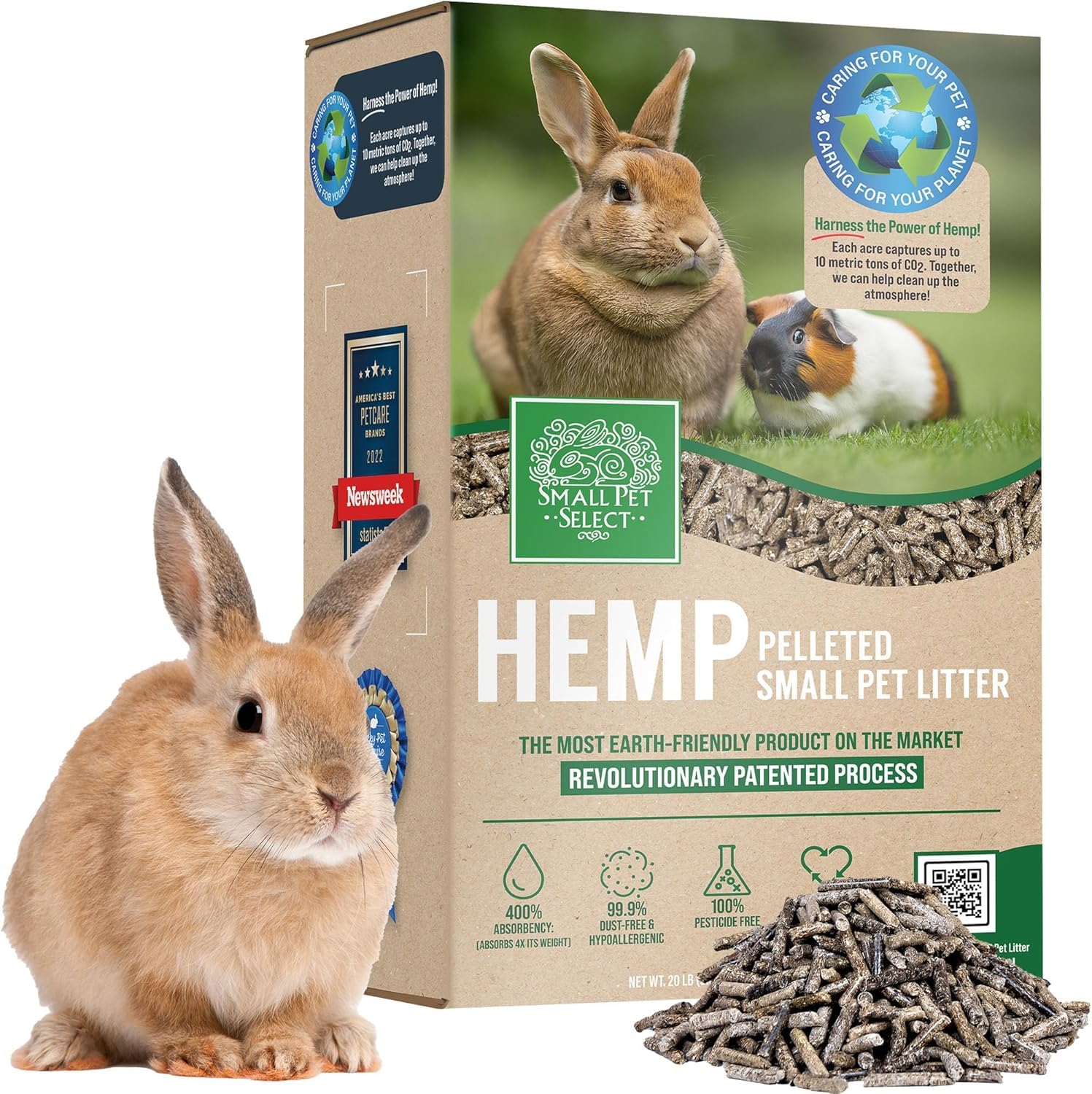 Small Pet Select Hemp Pelleted Small Animal Pet Litter, 8lb (3.62kg), 100% All-Natural Hemp