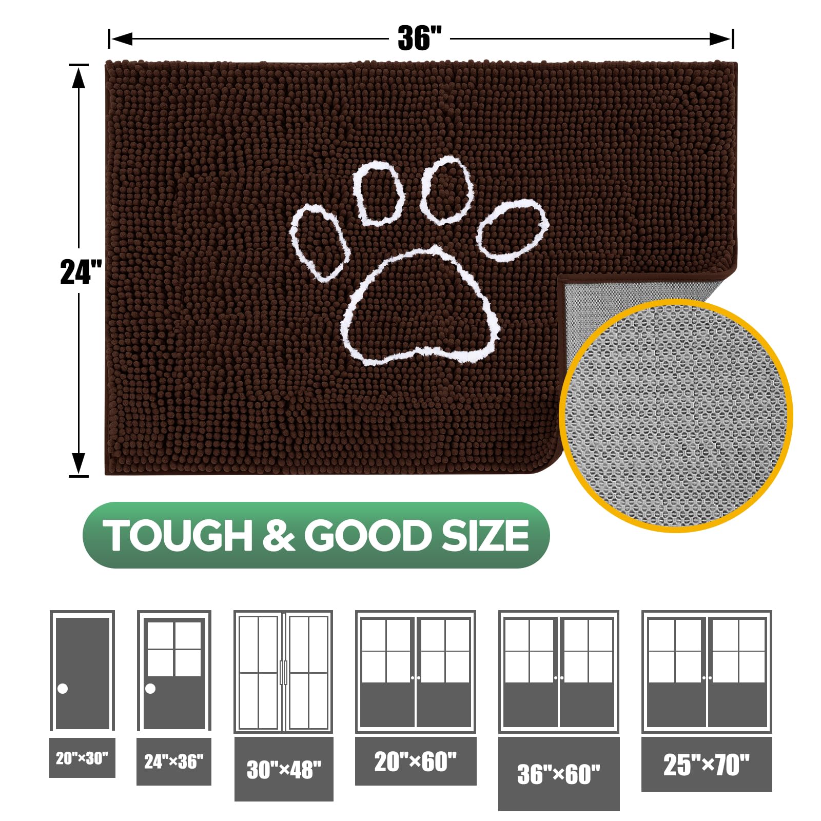 Dog Door Mat for Muddy Paws, Pet Rug Chenille Absorbent Outdoor Doormat 60 x 36 , Non Slip Heavy Indoor Doormat Soft Front Insid