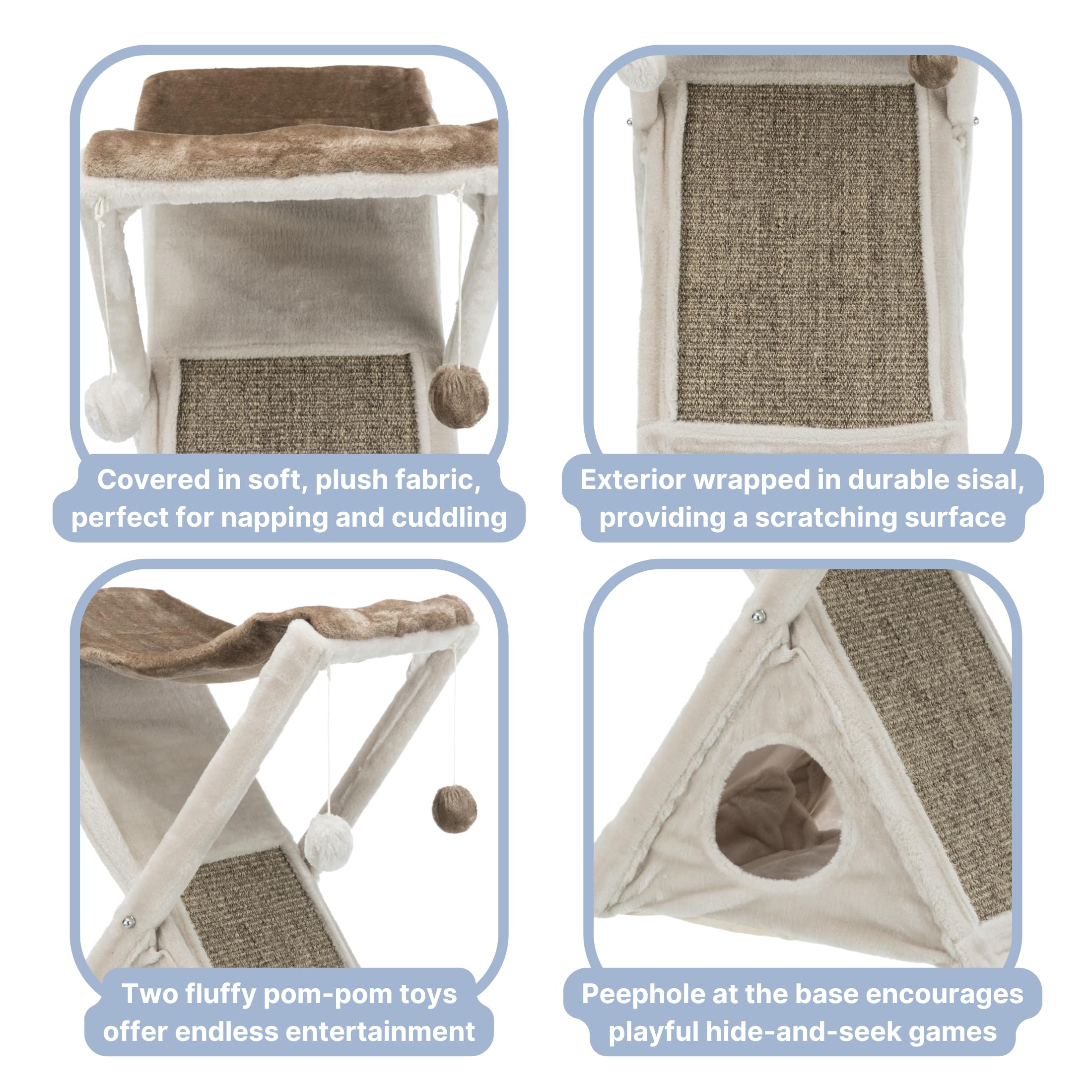 Trixie Miguel Fold And Store Cat Hammock, Dangling Cat Toy, Scratching Pad, Cat Cave, Taupe/Light Gray 20.25 X 13.75 X 25.5 Inch