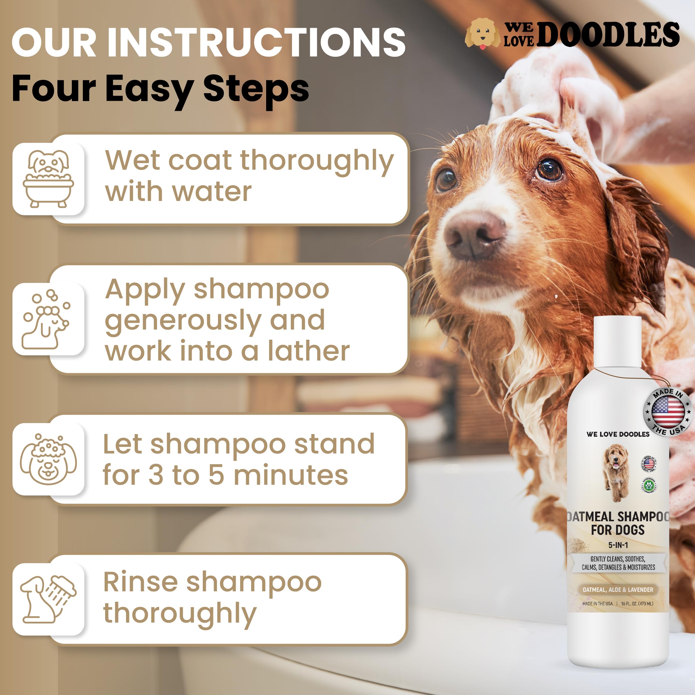 5-in-1 Premium Oatmeal Shampoo for Dogs, Gentle for Itchy & Sensitive Skin, Provides Itch Relief, Hypoallergenic & Soothing for