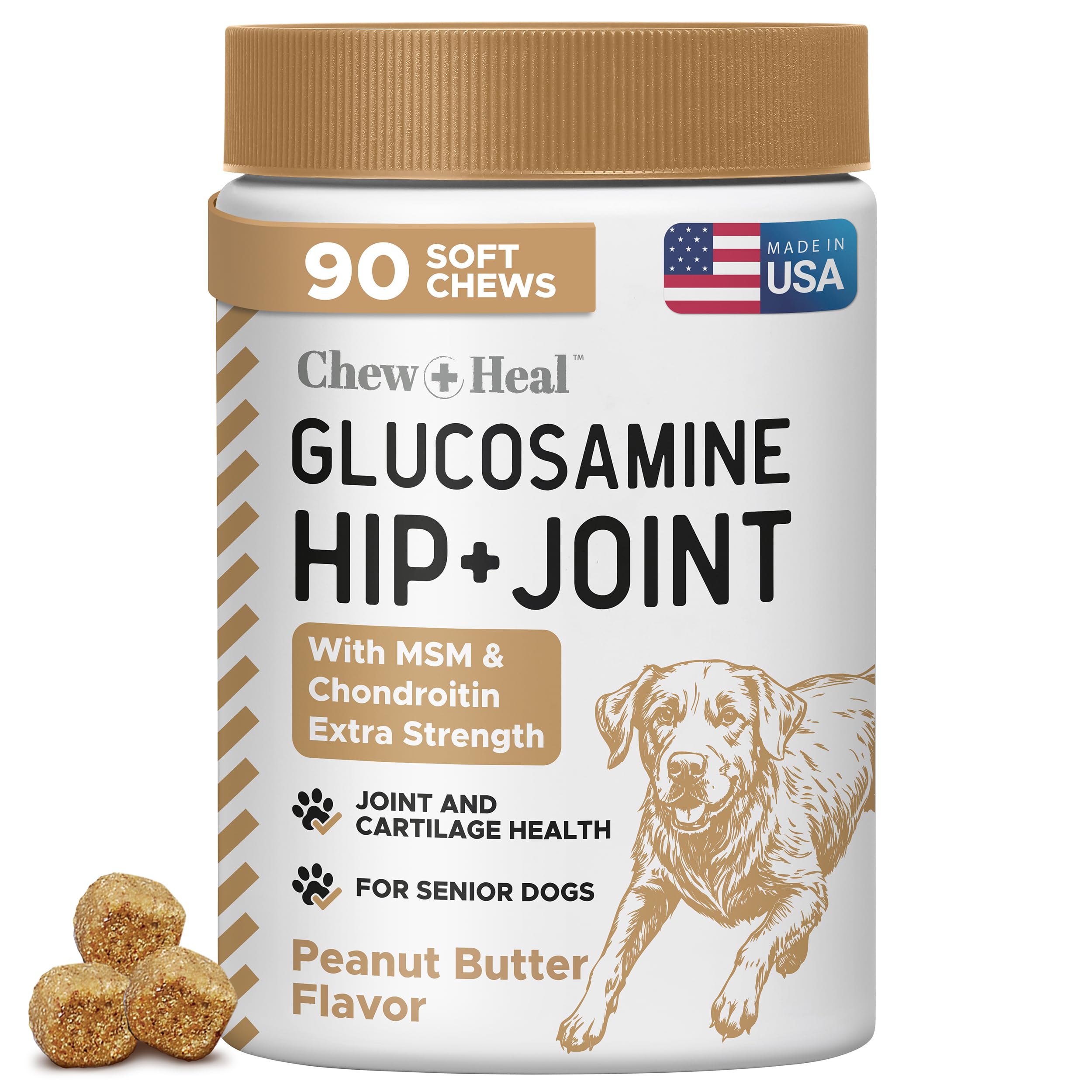 Dog Glucosamine Chews, 90 Count - Hip and Joint Supplement for Dogs - MSM, Chondroitin for Joint and Cartilage Health - Puppies 