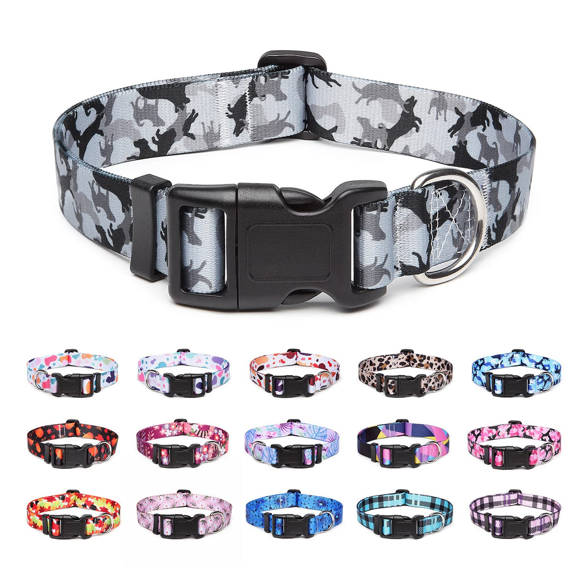 Suredoo Adjustable Dog Collar With Patterns, Ultra Comfy Soft Nylon Breathable Pet Collar For Small Medium Large Dogs (L, Dog Camouflage Grey)