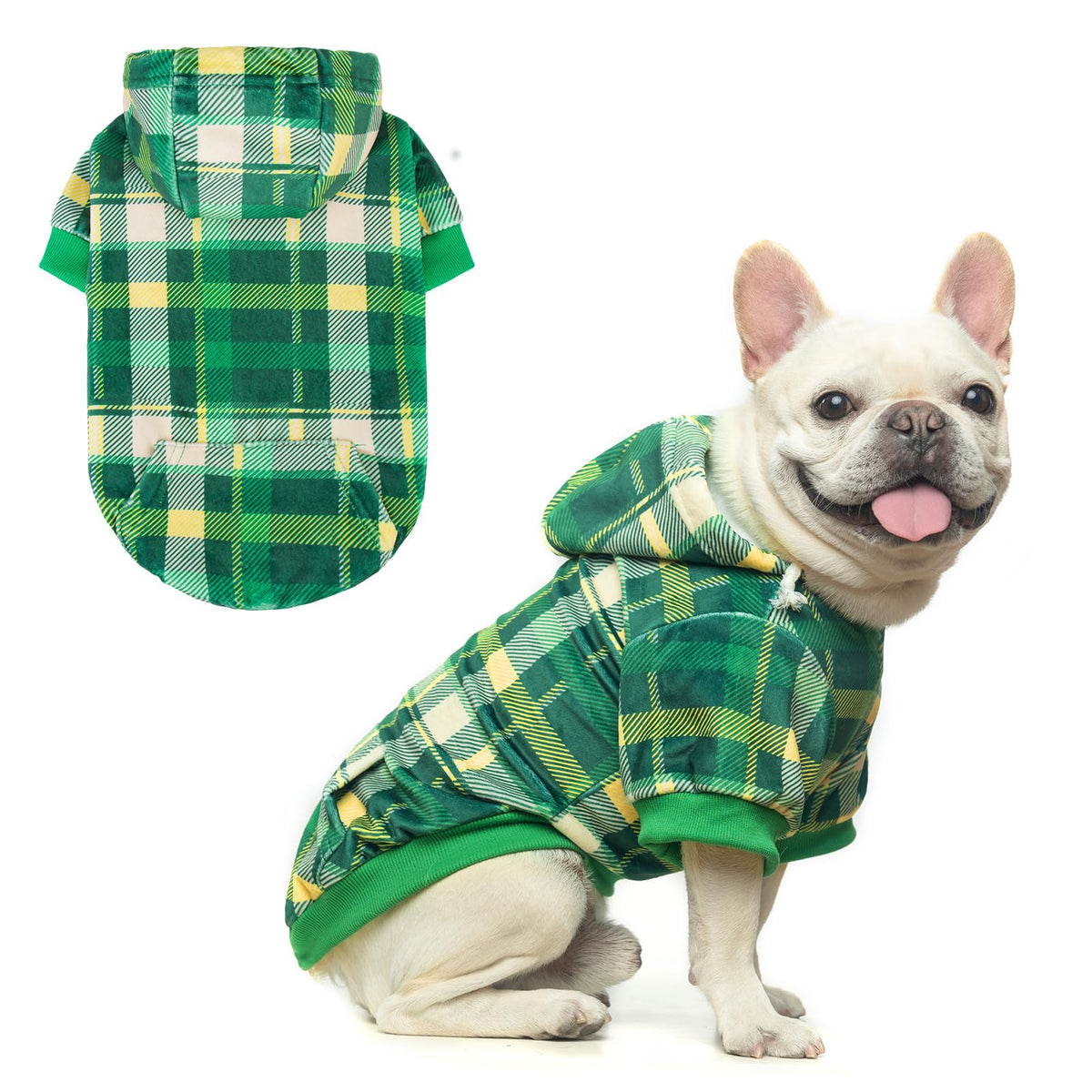 Beautyzoo Plaid Dog Hoodie -Dog Clothes For Small Medium Dogs, British Style Fleece Dog Sweater With Pocket And Leash Hole, Pupp