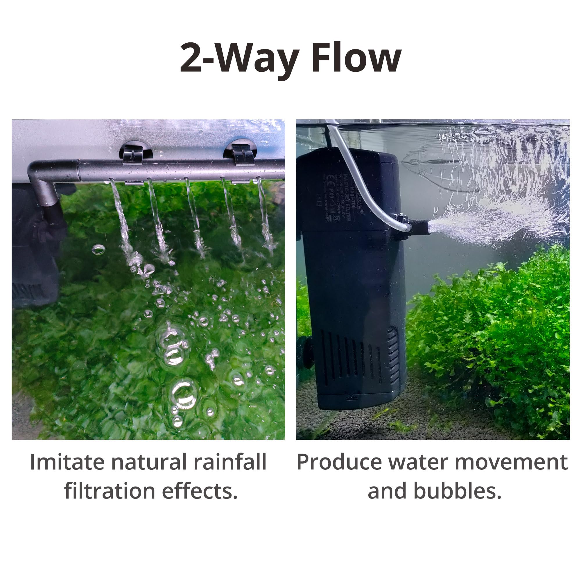 Nicrew Aquarium Internal Filter, Submersible Power Filter For Fish Tanks 40-66 Gallon, 264 Gph