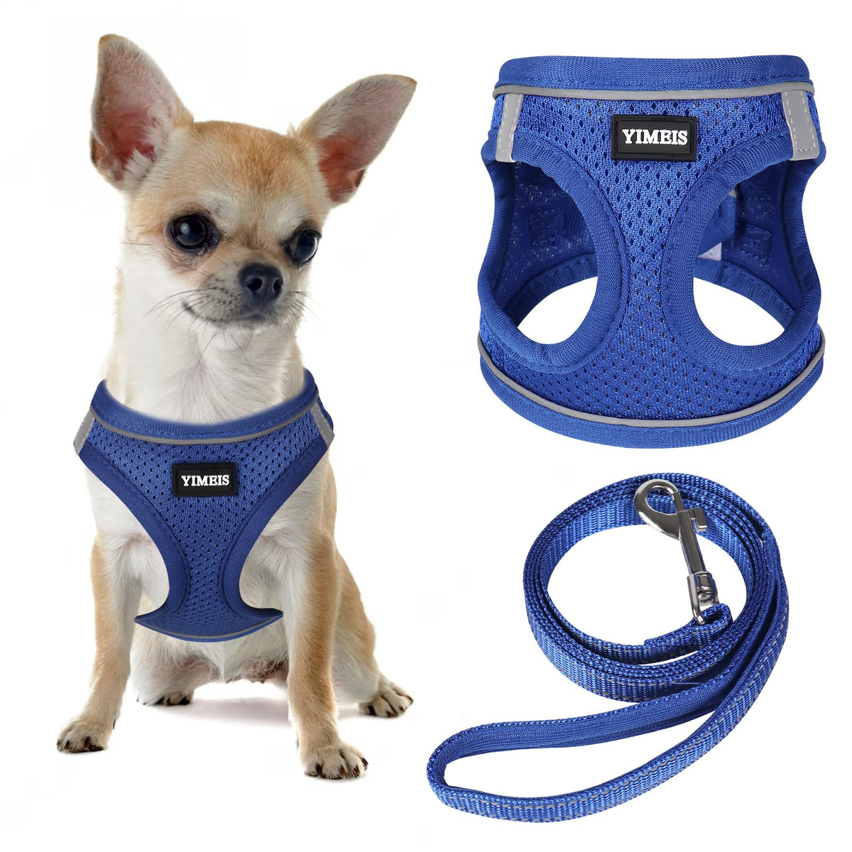 Yimeis Dog Harness And Leash Set, No Pull Soft Mesh Pet Harness, Reflective Adjustable Puppy Vest For Small Medium Large Dogs, Cats (Royal Blue, X-Small (Pack Of 1)