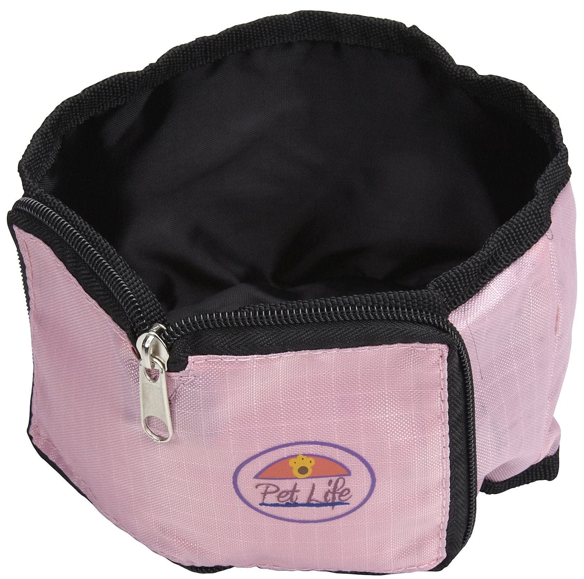 PET LIFE Wallet Folding Waterproof Zippered Collapsible Folding Travel Pet Dog Cat Bowl Feeder Waterer, One Size, Pink