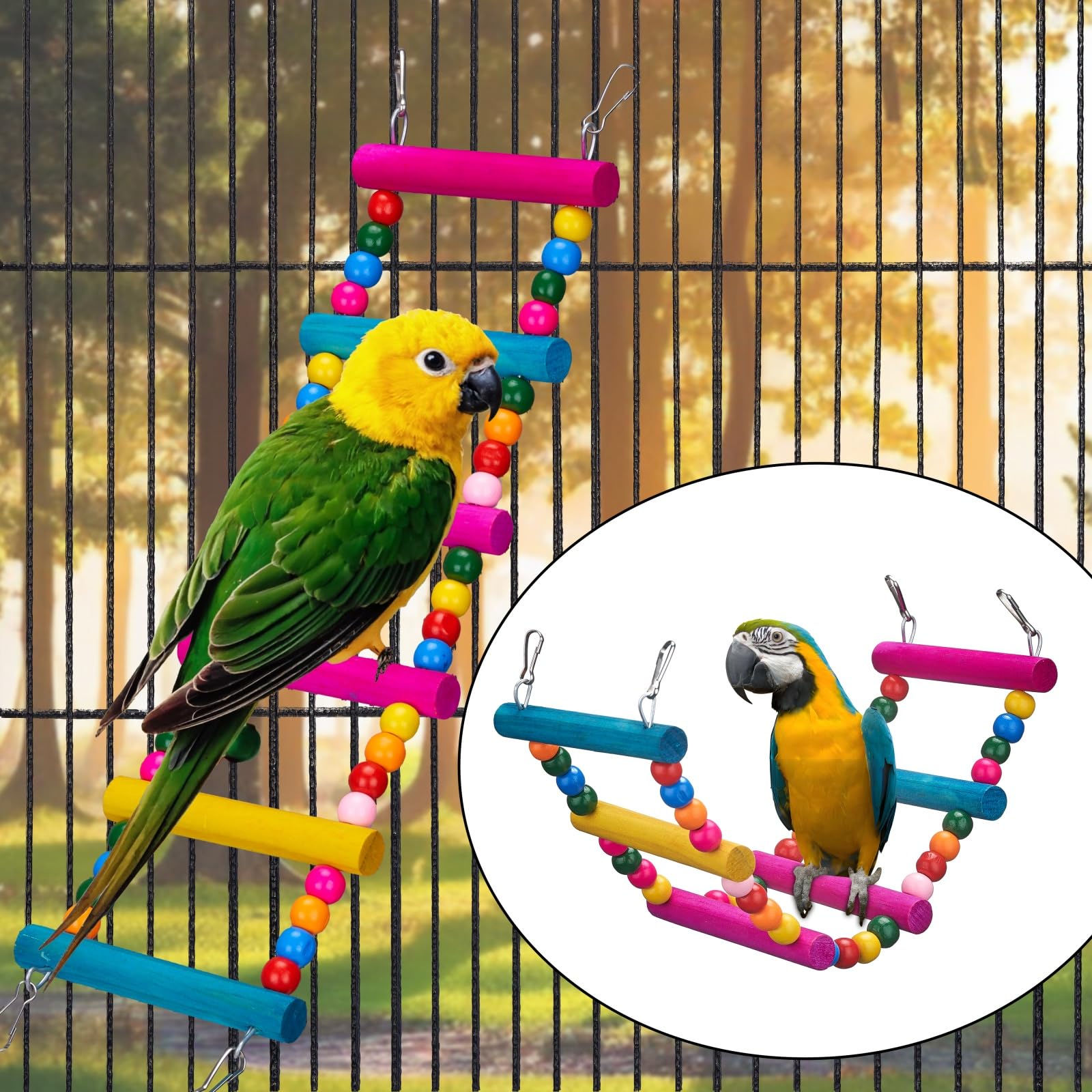 Frgkbtm 11Pcs Bird Parakeet Toys Wooden Bird Platform Stands Swing Hanging Chewing Toy Parrot Climbing Ladder Colorful Bird Cage