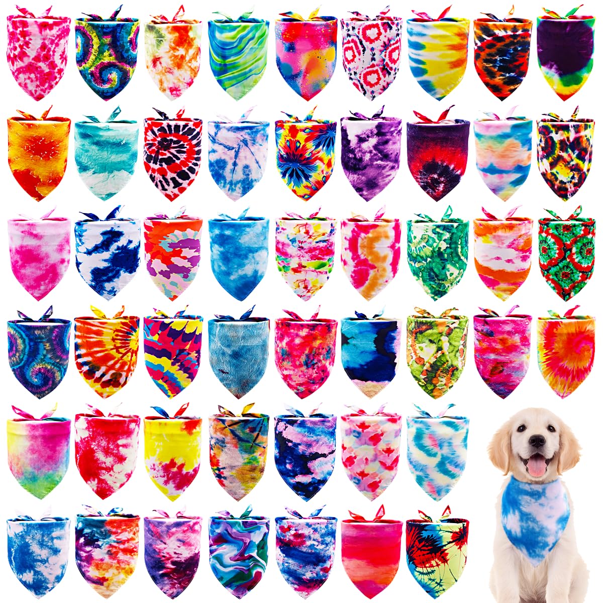 Jpgdn 100Pcs Dog Bandanas Tie Dye Bulk For Small Medium Breed Dog Big Kerchief Washable Triangle Bibs Head Scarves Scarfs For Bo