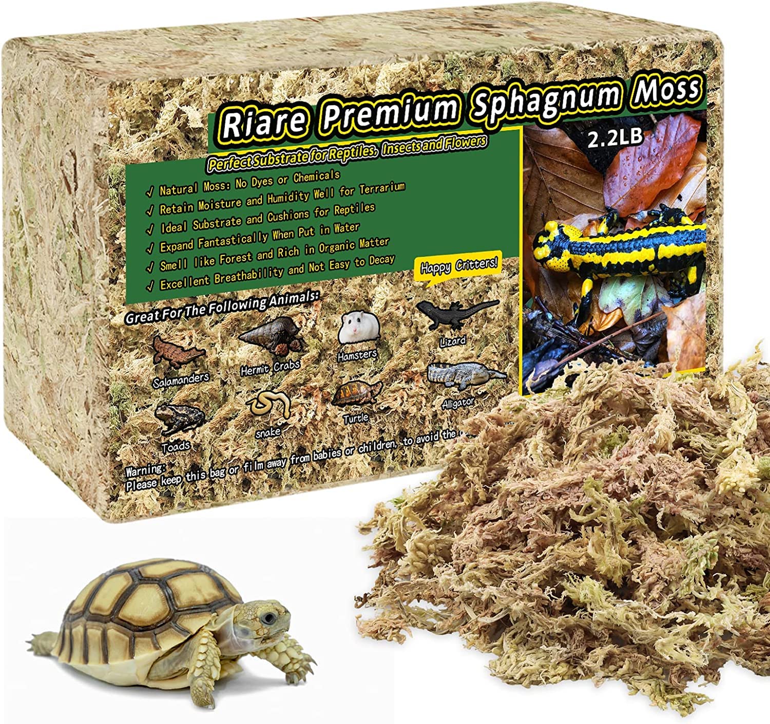 Riare 2.2Lb Premium Sphagnum Moss For Reptiles- 50Qt Natural Reptile Moss Dried, Forest Live Moss For Terrarium, Frogs Snake Pea