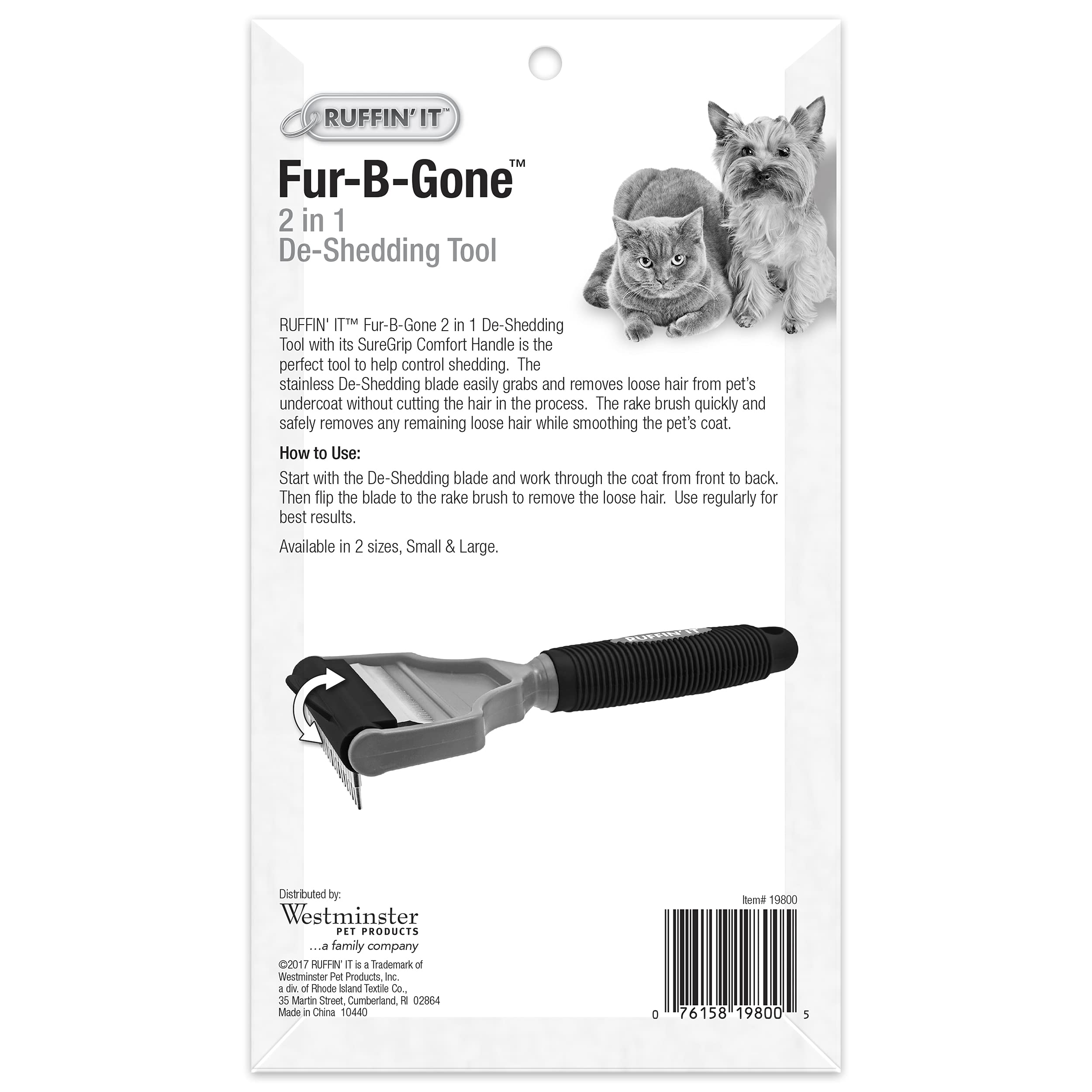 Westminster Pet Ruffin' It Fur-B-Gone Pet Deshedding Tool, Small, Great For Dogs & Cats