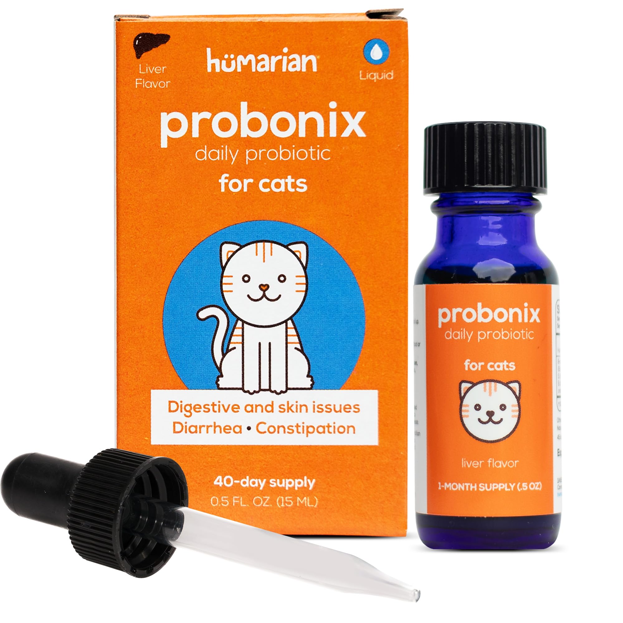 Humarian Probonix Liquid Probiotics for Cats - 8-Strain Cat Probiotic Drops to Fortify Feline Gut Health, Dental Health, Immunit