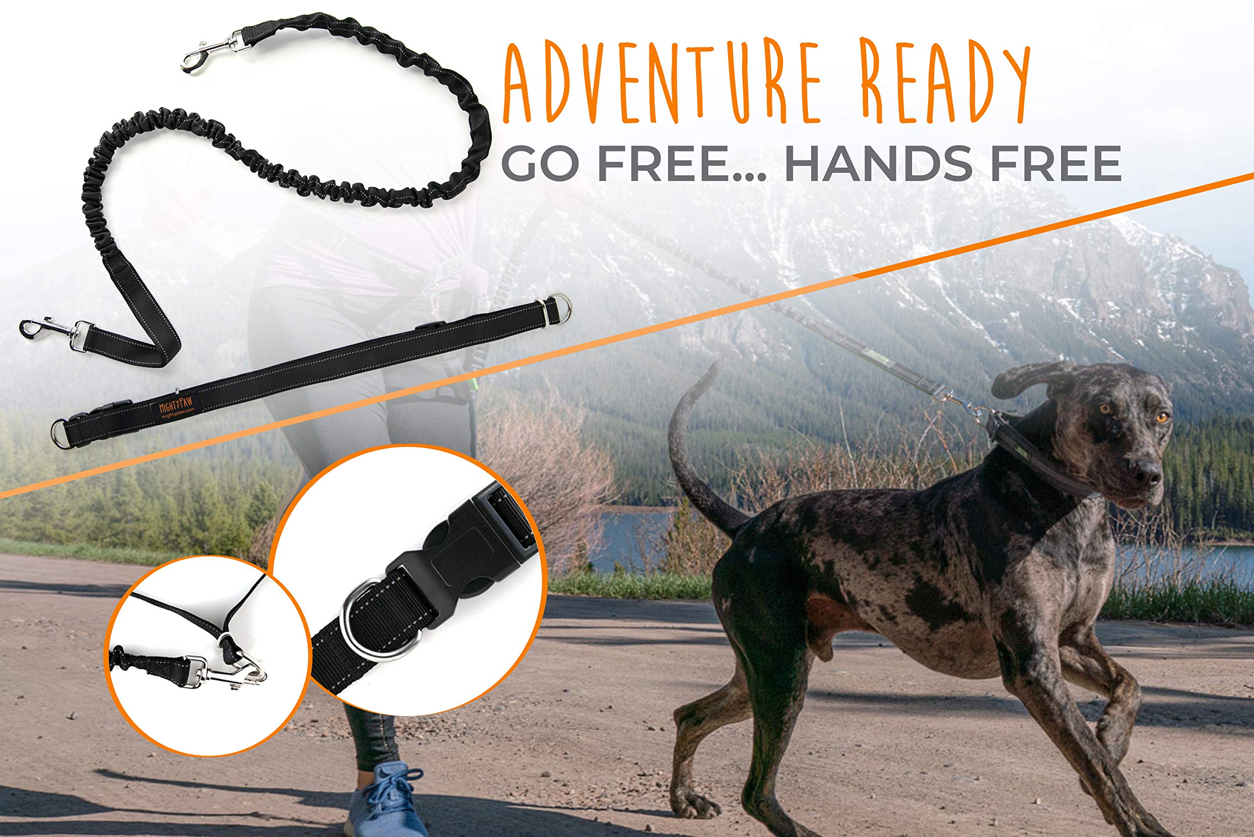 Mighty Paw Hands Free Dog Leash - Adjustable Hip Belt - Reflective Bungee System - Ideal For Training - Walking - Jogging - Hiki