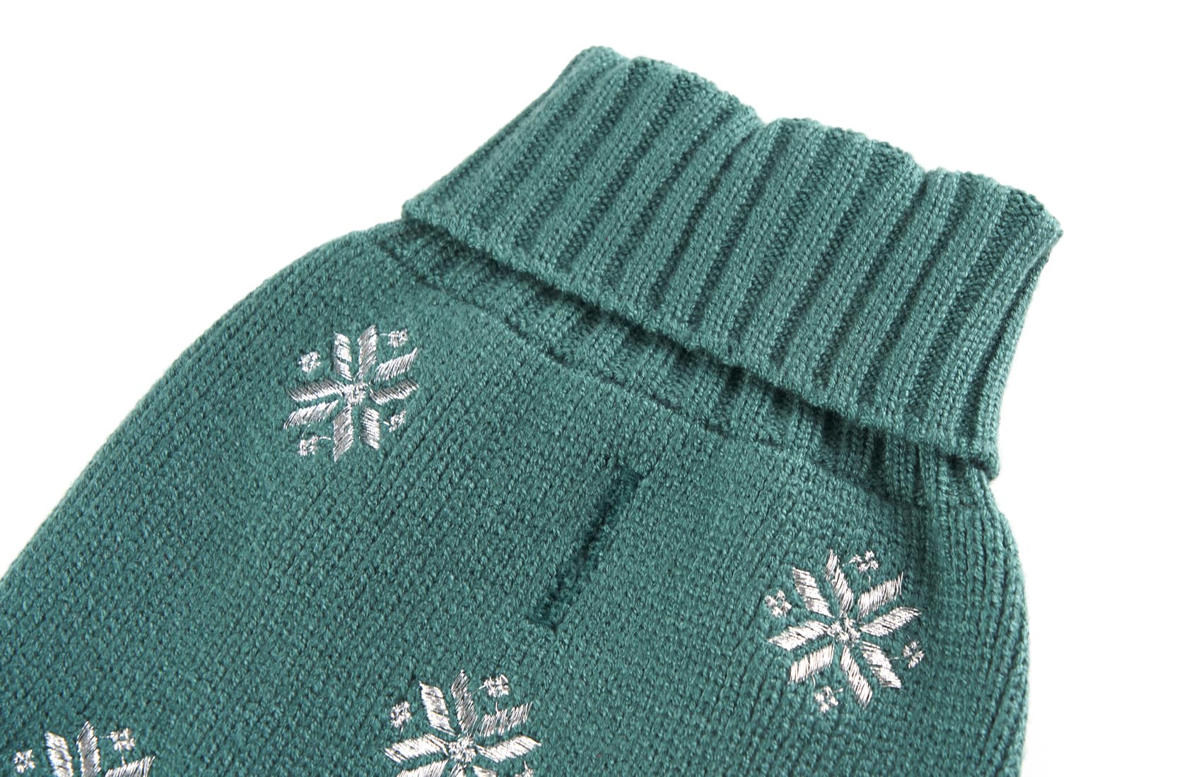 Green Embroidery Snowflake Chihuahua Clothes, Holiday Festive Christmas Dog Sweater Dress For Girl Puppy, Plaid Cat Outfit, X-Small (Xs) Size Back Length 9'