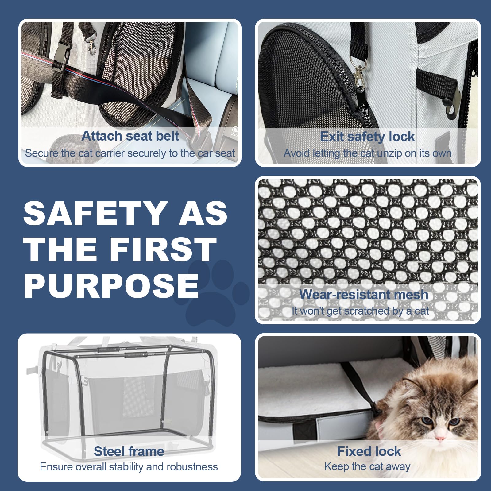 Pawtenda Large Cat Carrier for 2 Cats, 24x17x17 Collapsible Soft-Sided Travel Pet Carrier with Bowl/Mat/Blanket, Expandable Clos