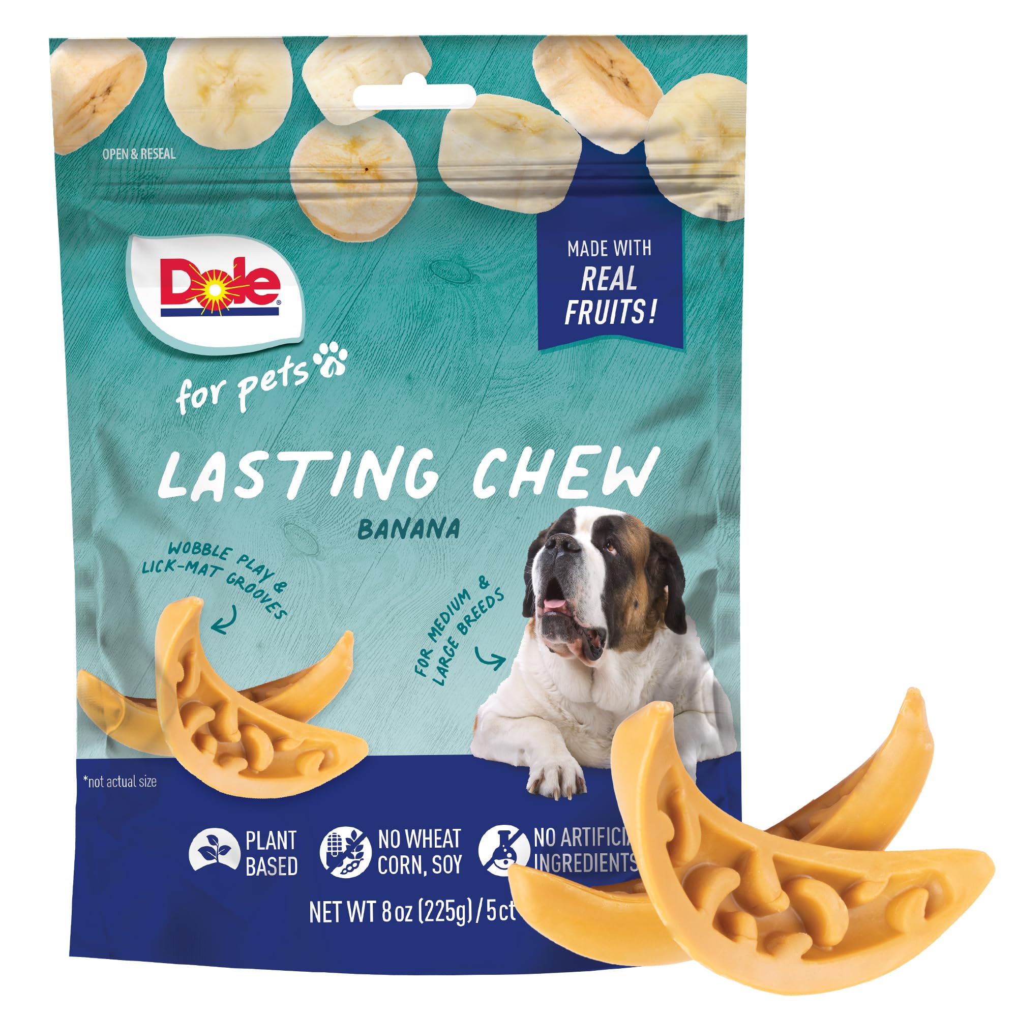 Dole for Pets Freshly Fetched Lasting Chew Banana Flavor Dog Treats, Medium and Large Breeds, No Wheat, Corn, Soy, Artificial Fl