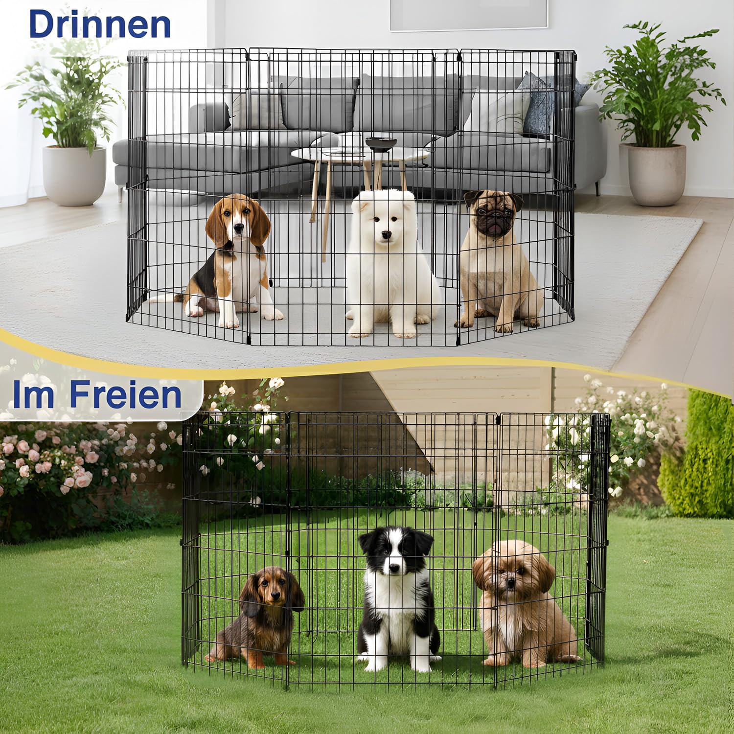 FDW 36 Inch Dog Pen 8 Panel Dog Playpen Indoor Outdoor Metal Puppy Pet Fence Portable Folding Animal Exercise Fence,Black