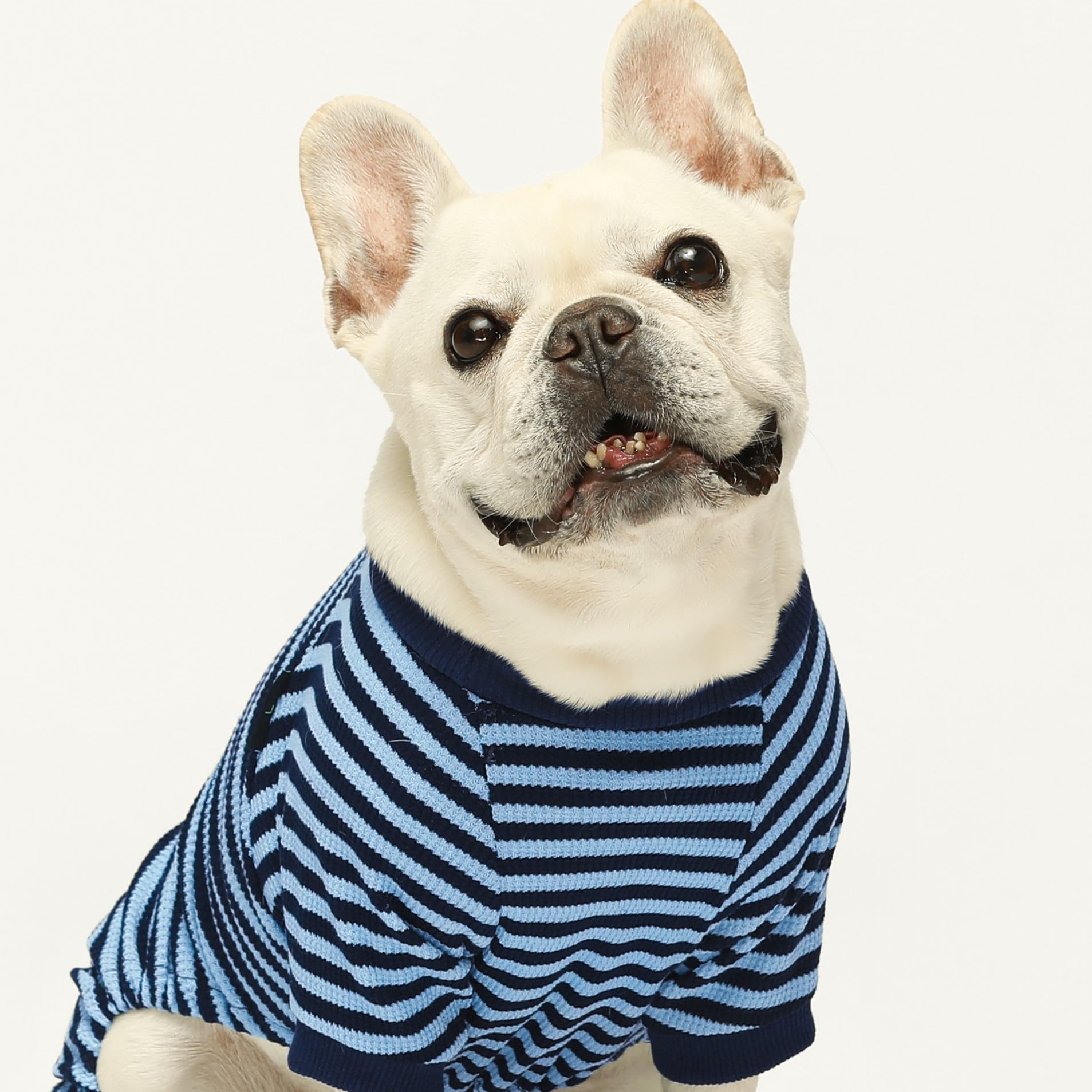 Fitwarm Blue And White Striped Dog Pajamas, Waffle Dog Clothes For Small Dogs Girl Boy, Puppy Onesie With Feet, Pet Cat Outfit,
