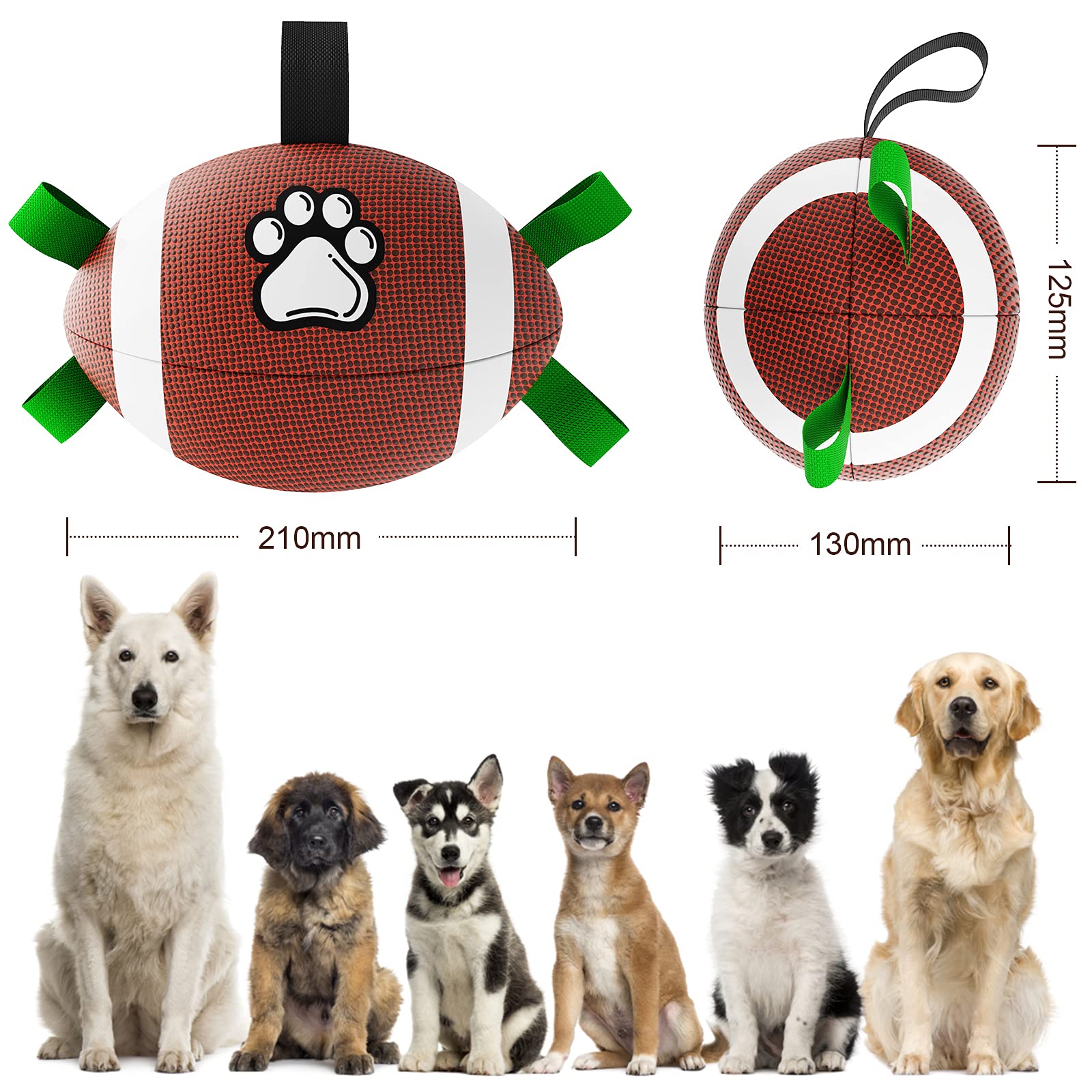 Qdan Dog Toys Football, Interactive Dog Toys For Tug Of War,Superbowl Football Party Decorations Favor, Dog Water Toy, Durable Dog Balls For Small & Medium Dogs(8 Inch)