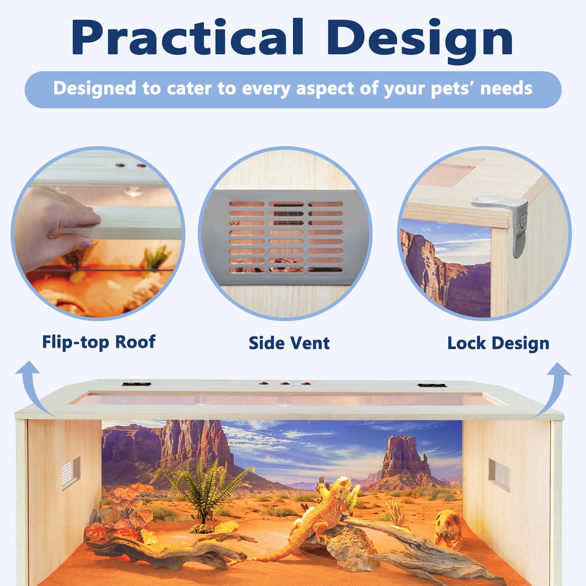 Prolee Reptile Terrarium, Lizard Tank Up To 68 Gallons, Bearded Dragon Tank With Roof Door, Snake Tank With Built-In Lamp Fixtur