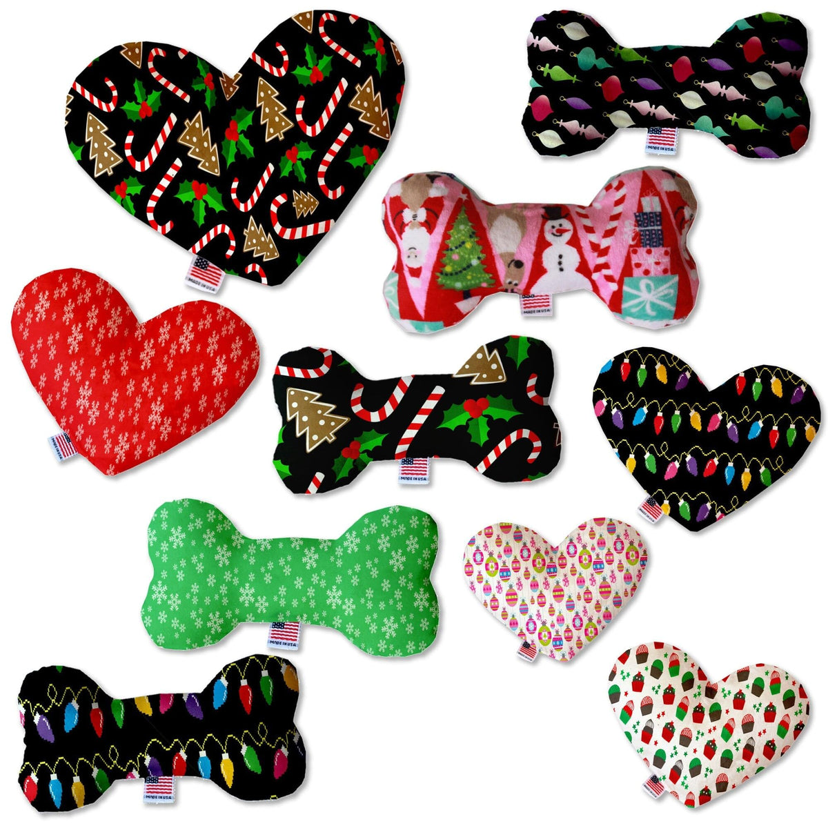 Christmas Pet and Dog Plush Heart or Bone Toy, &quot;Candy Cane Lane Group&quot; Penelopes Ornaments 8&quot; Plush Bone