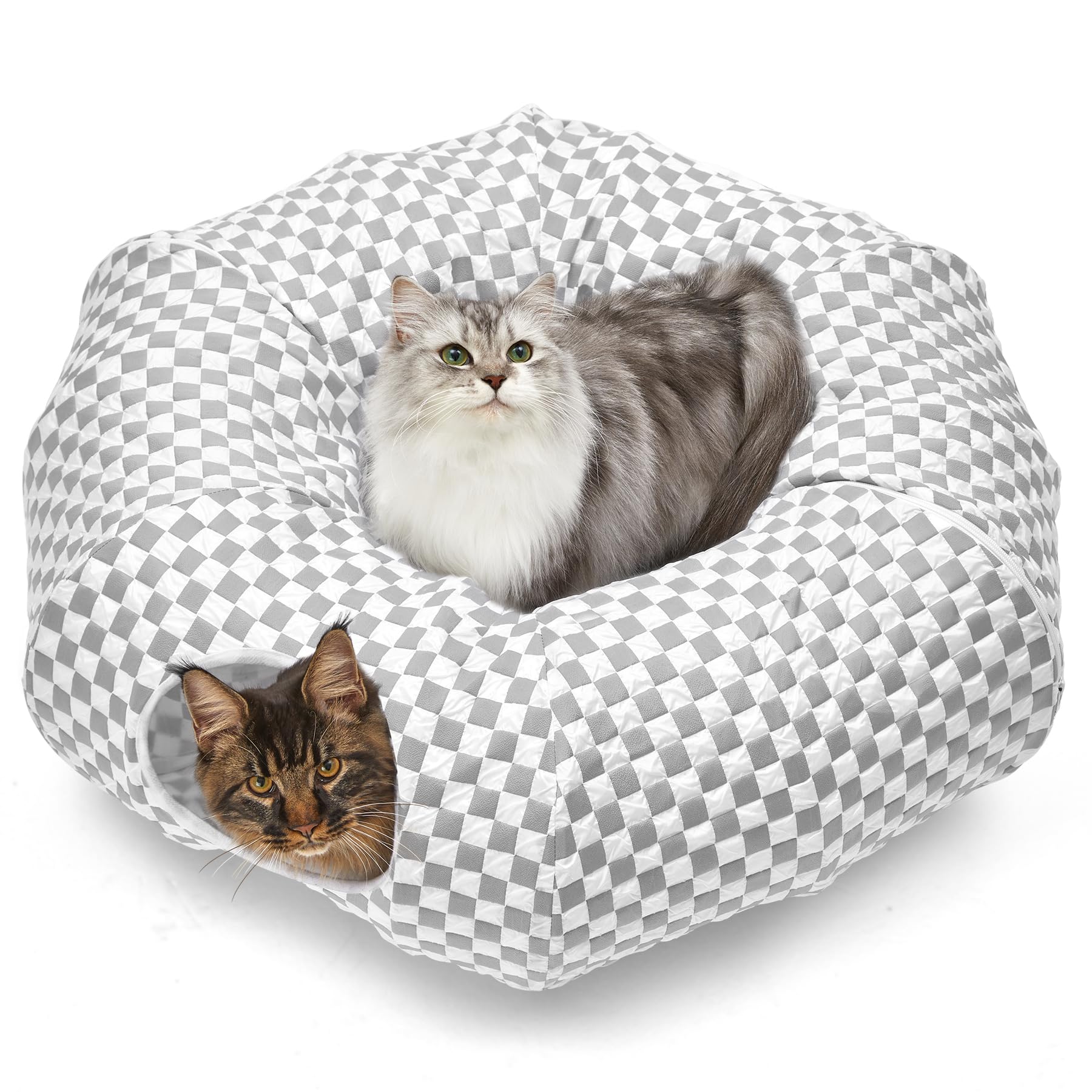 Bininl Tunnel Bed For Indoor Cats Peekaboo Cave Donut For Cat With Washable Circle Cushion Interior Cat Play Tunnel(Light Grey)