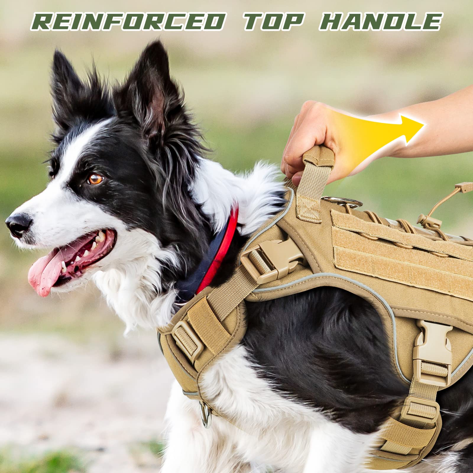 Tactical Dog Harness Vest For Large Dogs No Pull Adjustable Reflective Military Pet Harness With Easy Control Handle With Hook &