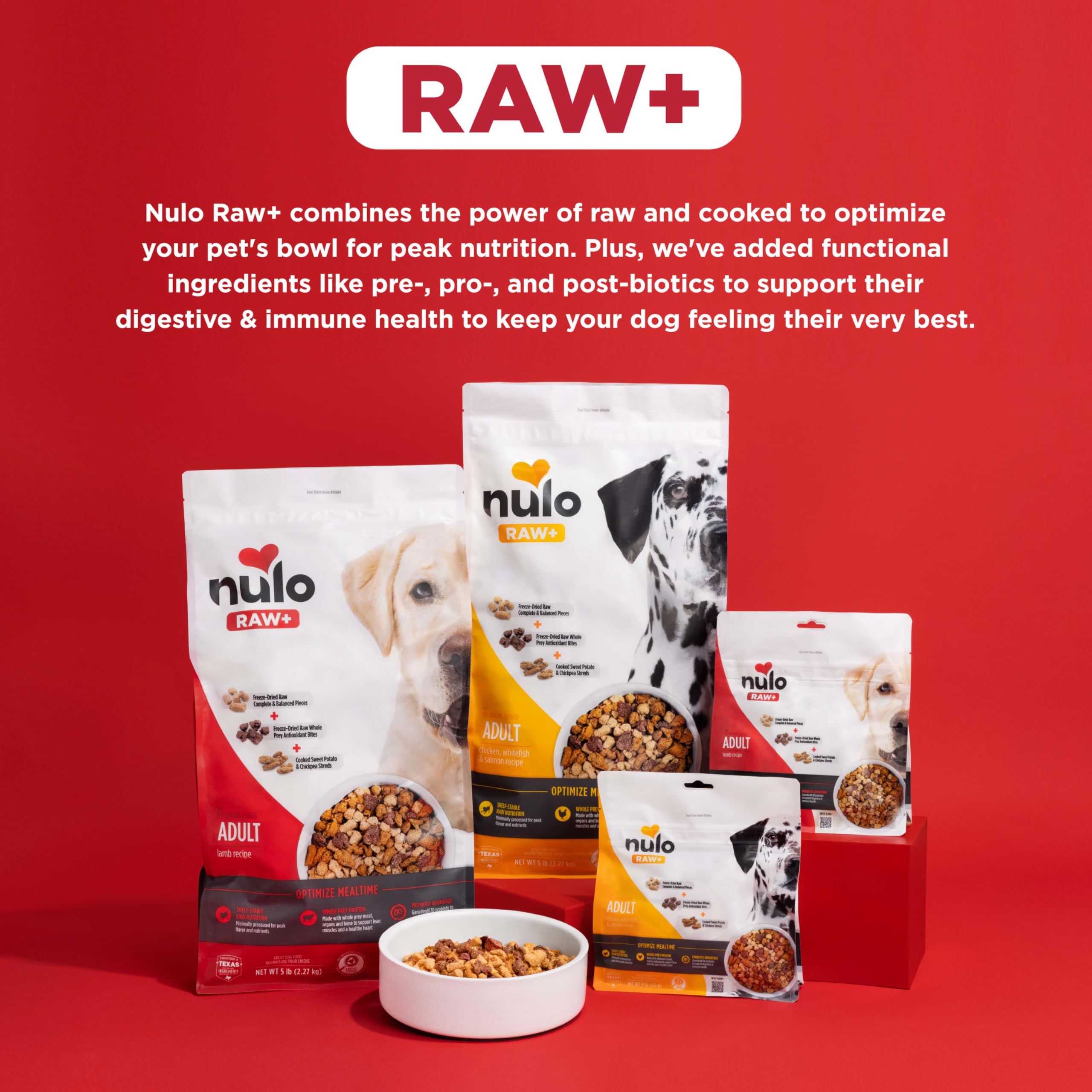 Nulo Freeze-Dried Raw+ Adult Dog Food, Chicken, Whitefish and Salmon, 5 lb Bag