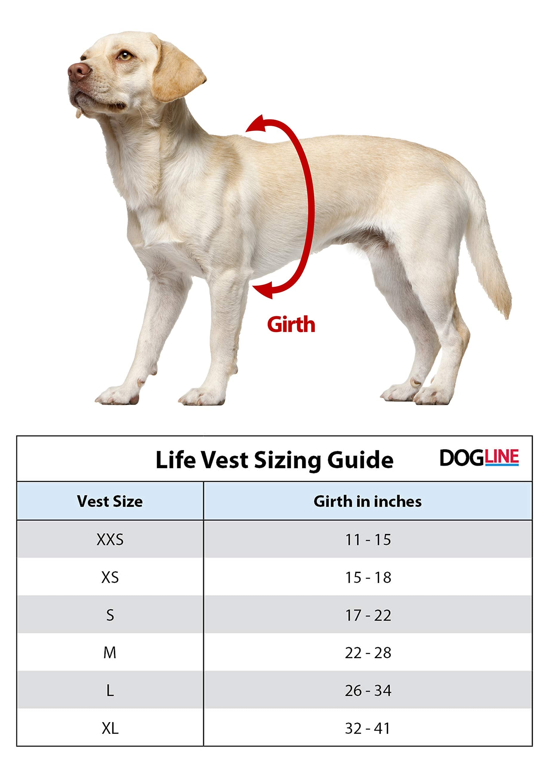 Dogline Dog Life Jacket – Dog Life Vest For Swimming And Boating In Hi-Viz Colors With Reflective Strips Mesh Underbelly For Draining And Drying And Top Carry Handle 32 To 41' Girth Red