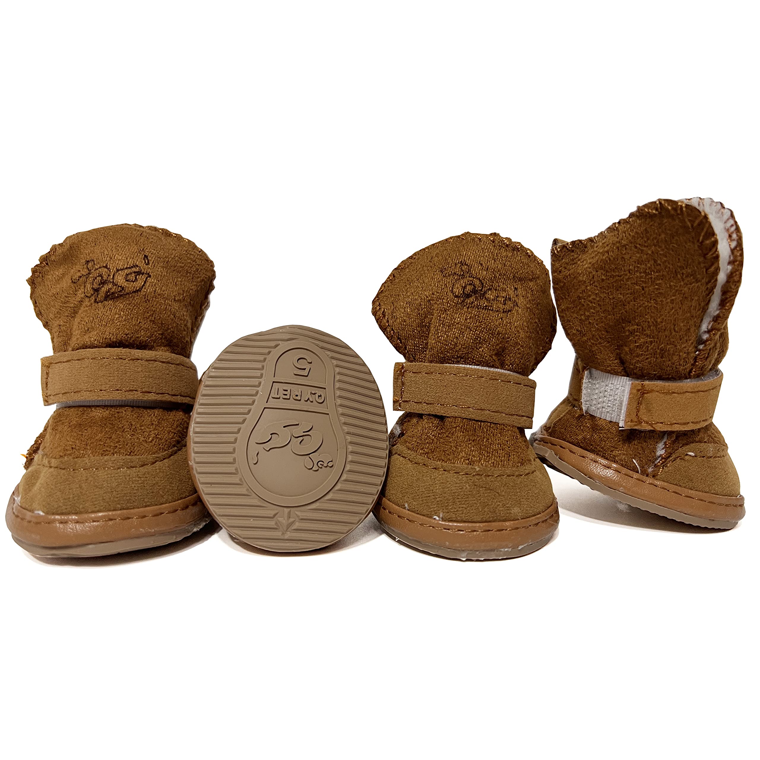 Hpwfhplf Dog Boots, Dog Shoes For Small Dogs Chihuahua, Anti-Slip Paw Protectors For Snow Winter (Brown, Size5)