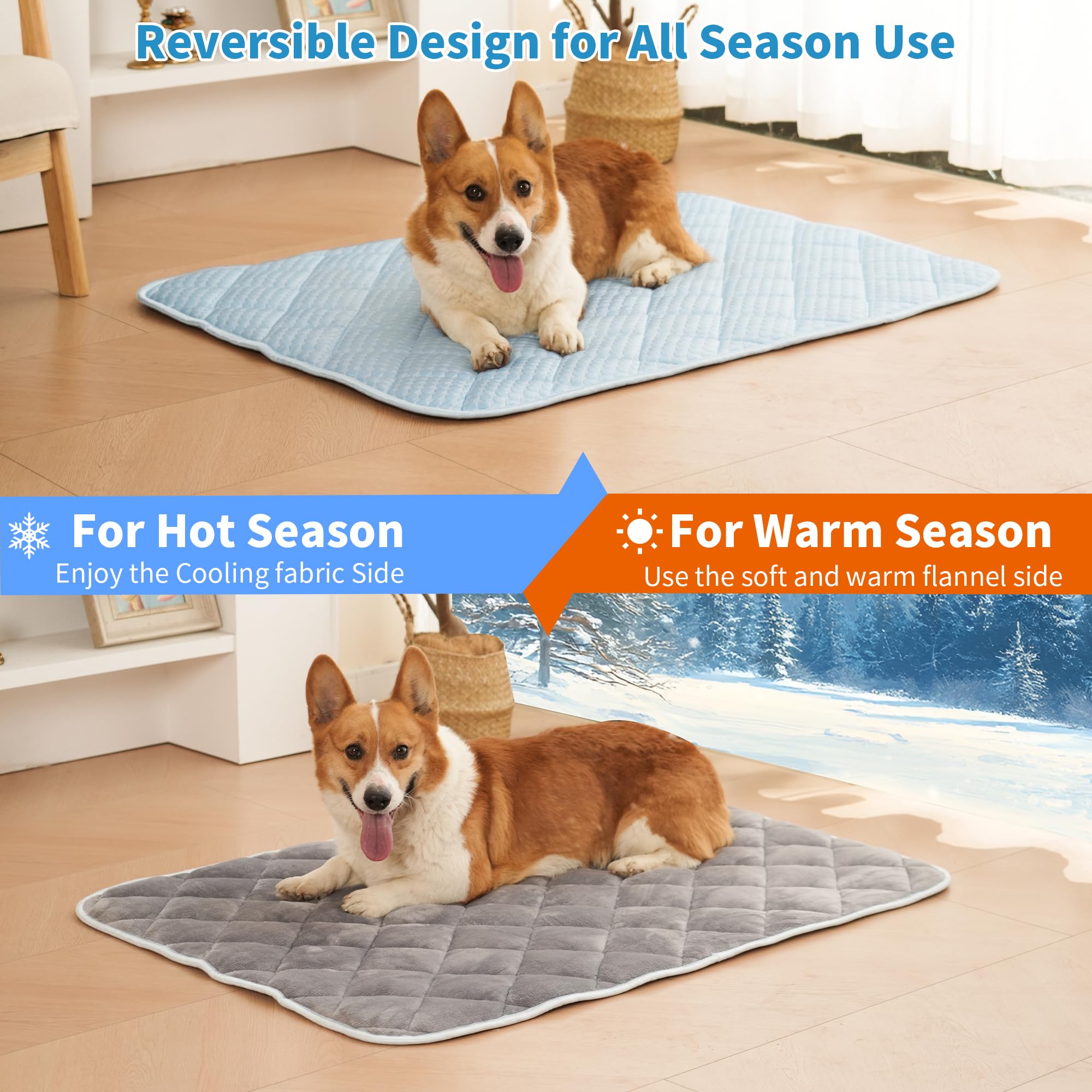 Dog Cooling Mat, 36''X24''Washable Cooling Mat For Dog, Foldable Kennel Pet Bed, Cool Pad (Cool &Warm Surface) For All Seasons U