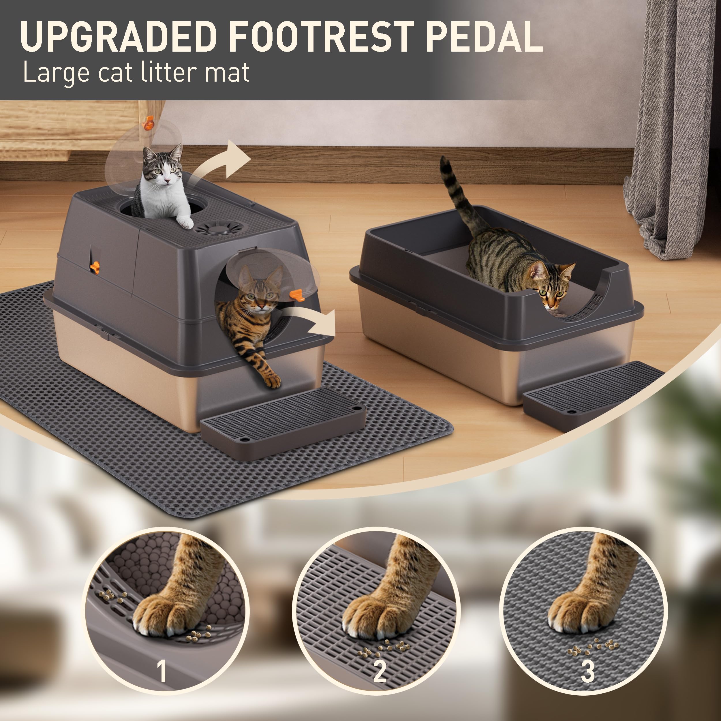 Citylife Stainless Steel Litter Box With Lid Xl Large Enclosed Metal Box Anti-Leakagecat Litter Box Stainless Steel Includes Sco