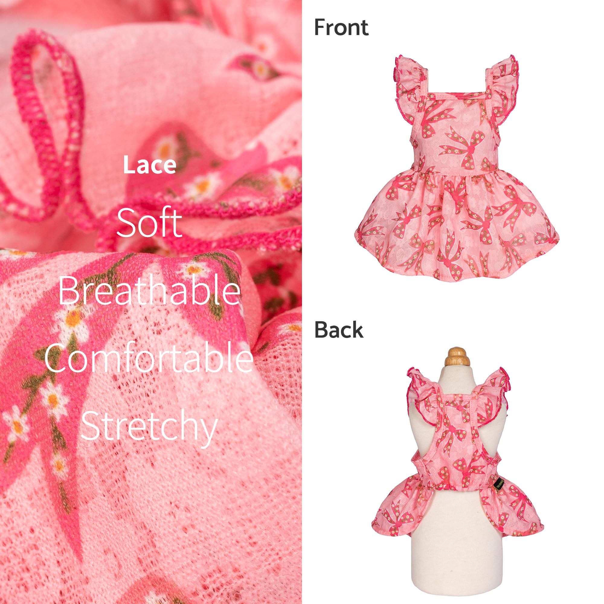 Fitwarm Ruffle Sleeves Bowknot Dog Dress, Birthday Clothes For Small Dogs Girl, Pet Outfit, Pink, Xxs