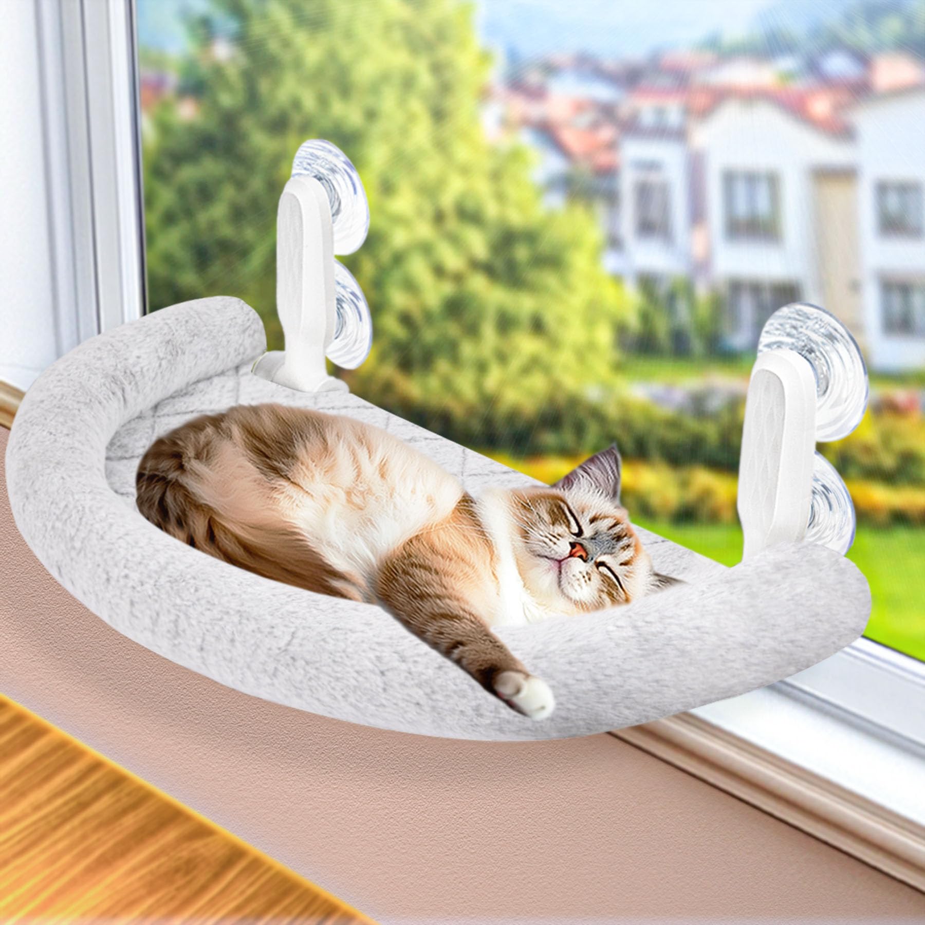 Rhergrac Cat Window Perch & Hammock - Exquisite Soft Wool Fleece, Safe & Comfortable Design With 4 Strong Suction Cups - Ideal F