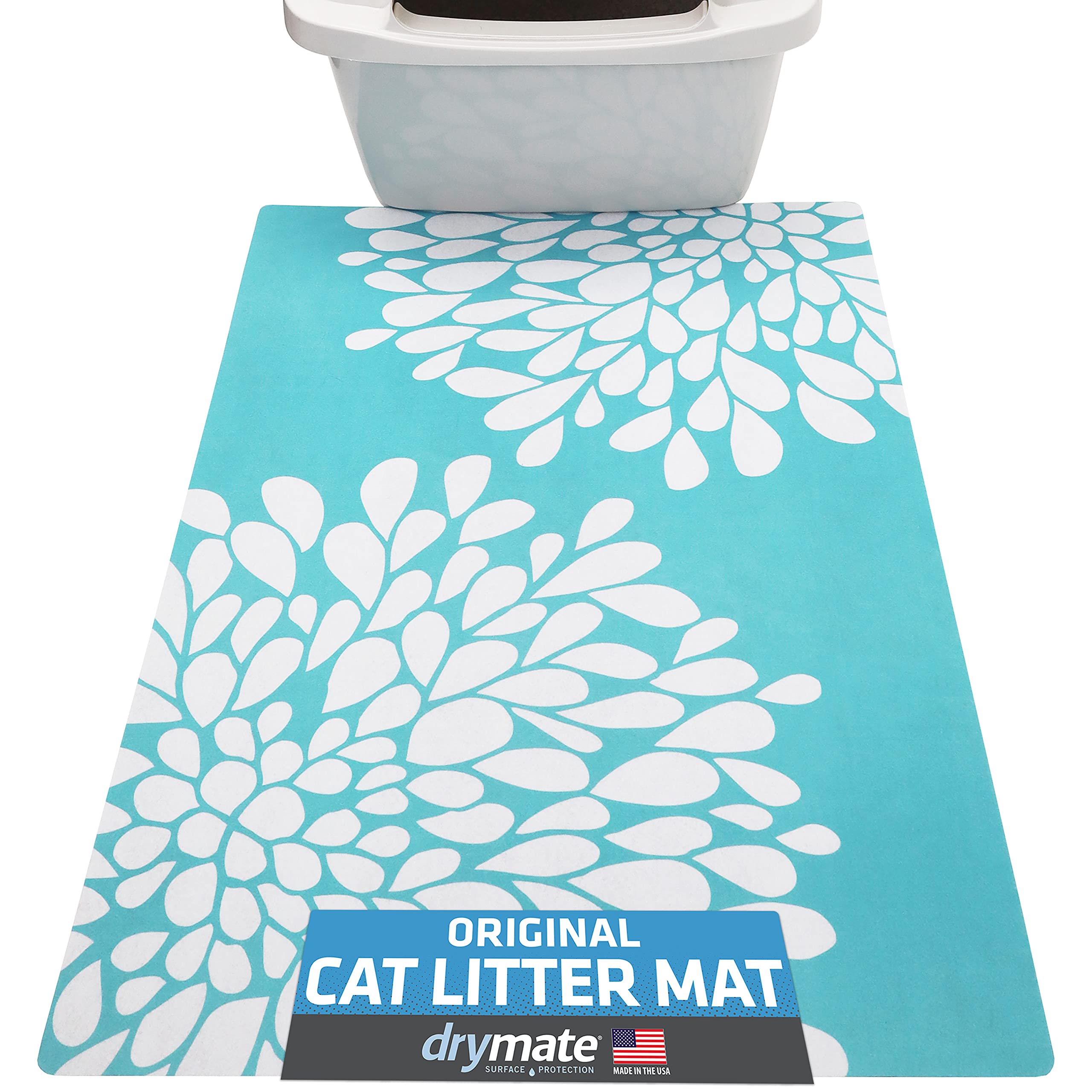 Drymate Original Cat Litter Mat, Contains Mess From Box, Protects Floors, Urine-Proof, Machine Washable, Soft On Kitty Paws, Absorbent, Waterproof (Usa Made, Recycled Content) (20”X28”)(Rejuv Blue)